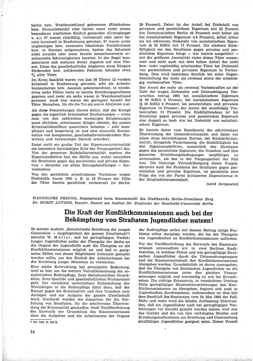 Neue Justiz (NJ), Zeitschrift für Recht und Rechtswissenschaft [Deutsche Demokratische Republik (DDR)], 17. Jahrgang 1963, Seite 74 (NJ DDR 1963, S. 74)