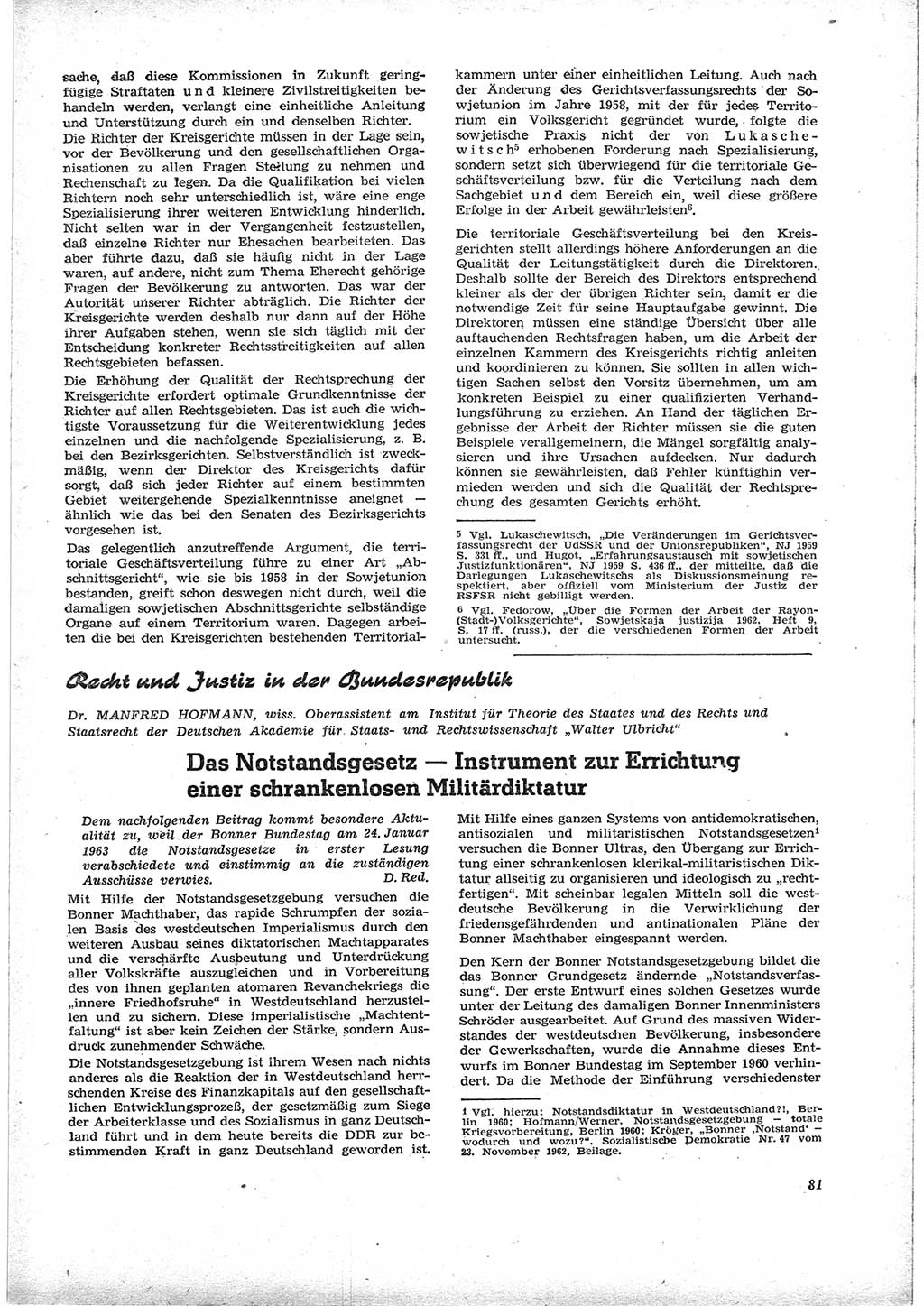 Neue Justiz (NJ), Zeitschrift für Recht und Rechtswissenschaft [Deutsche Demokratische Republik (DDR)], 17. Jahrgang 1963, Seite 81 (NJ DDR 1963, S. 81)