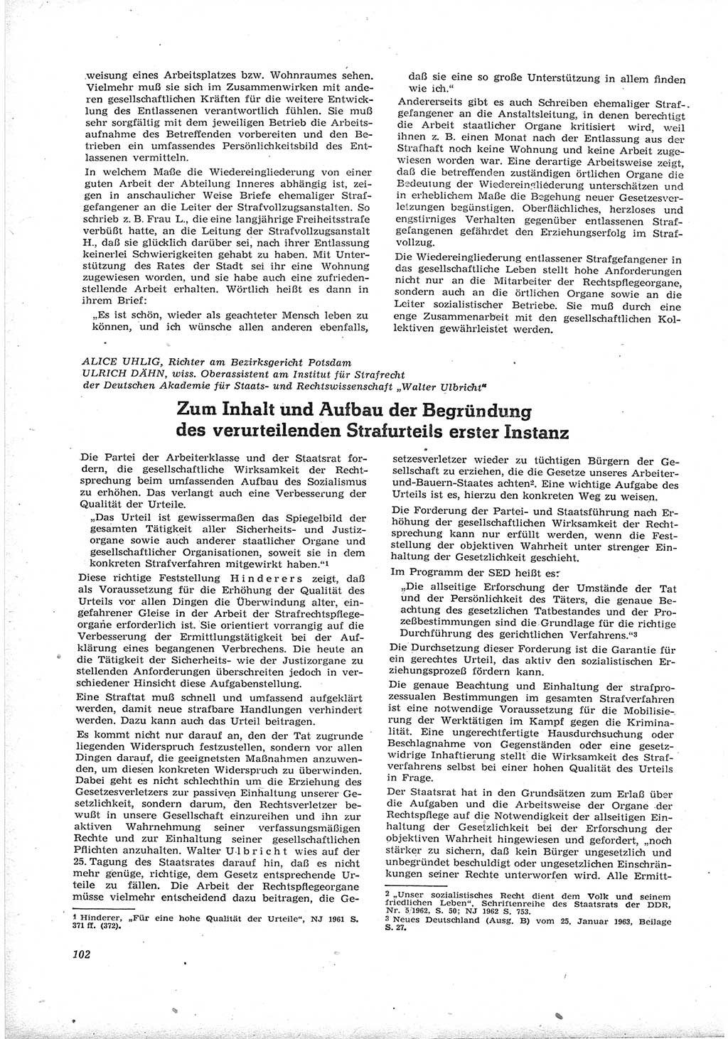 Neue Justiz (NJ), Zeitschrift für Recht und Rechtswissenschaft [Deutsche Demokratische Republik (DDR)], 17. Jahrgang 1963, Seite 102 (NJ DDR 1963, S. 102)