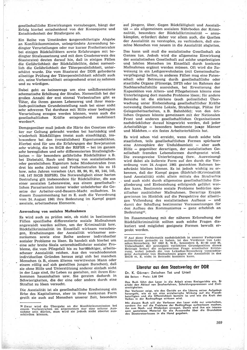 Neue Justiz (NJ), Zeitschrift für Recht und Rechtswissenschaft [Deutsche Demokratische Republik (DDR)], 17. Jahrgang 1963, Seite 109 (NJ DDR 1963, S. 109)