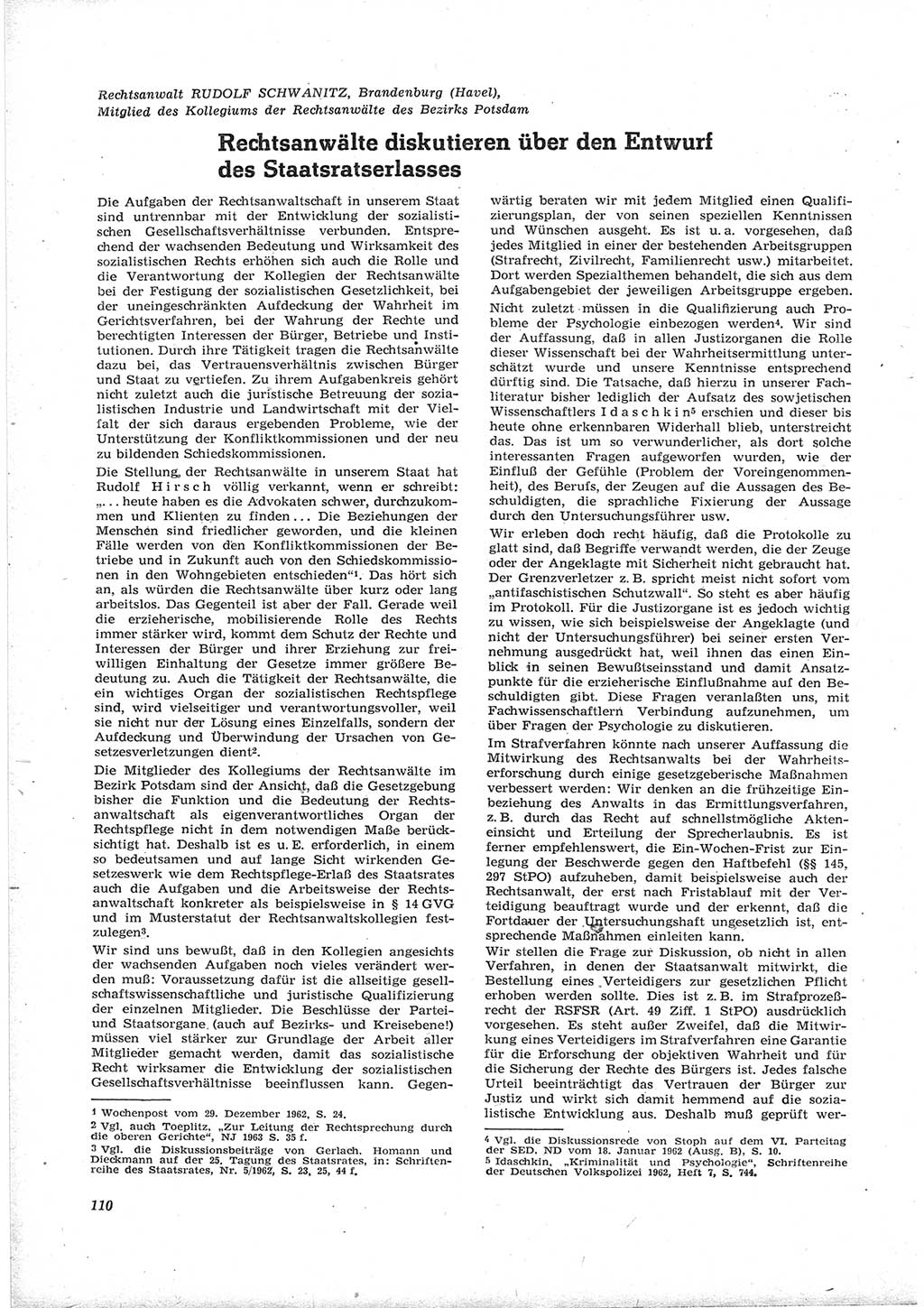 Neue Justiz (NJ), Zeitschrift für Recht und Rechtswissenschaft [Deutsche Demokratische Republik (DDR)], 17. Jahrgang 1963, Seite 110 (NJ DDR 1963, S. 110)