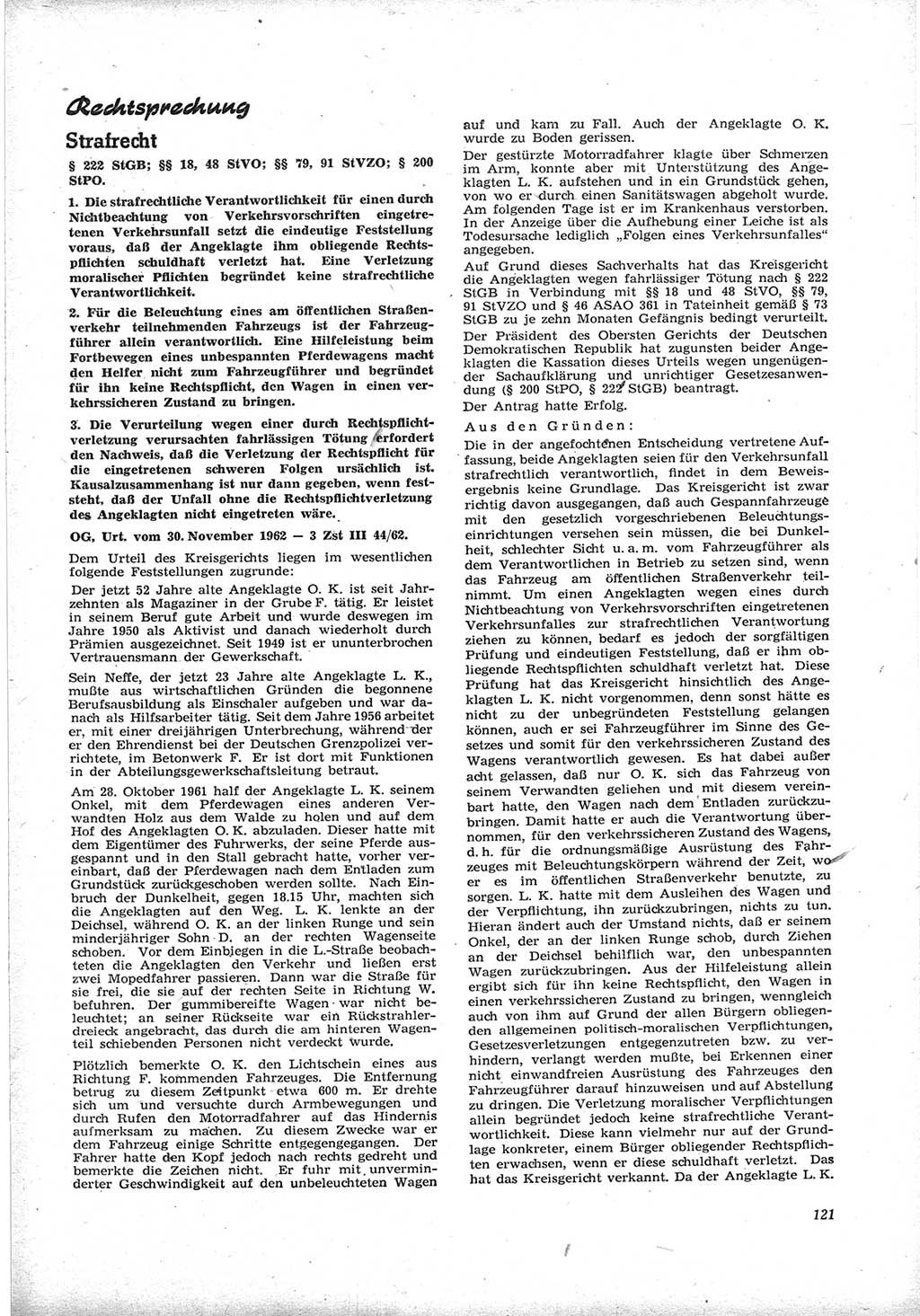 Neue Justiz (NJ), Zeitschrift für Recht und Rechtswissenschaft [Deutsche Demokratische Republik (DDR)], 17. Jahrgang 1963, Seite 121 (NJ DDR 1963, S. 121)