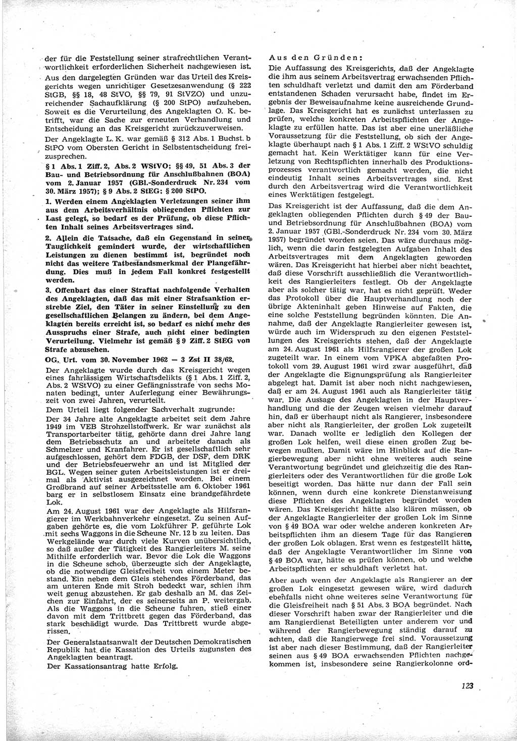 Neue Justiz (NJ), Zeitschrift für Recht und Rechtswissenschaft [Deutsche Demokratische Republik (DDR)], 17. Jahrgang 1963, Seite 123 (NJ DDR 1963, S. 123)
