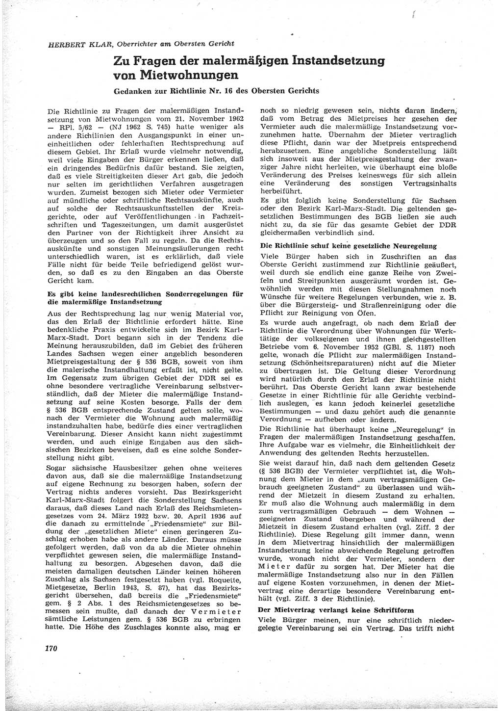 Neue Justiz (NJ), Zeitschrift für Recht und Rechtswissenschaft [Deutsche Demokratische Republik (DDR)], 17. Jahrgang 1963, Seite 170 (NJ DDR 1963, S. 170)