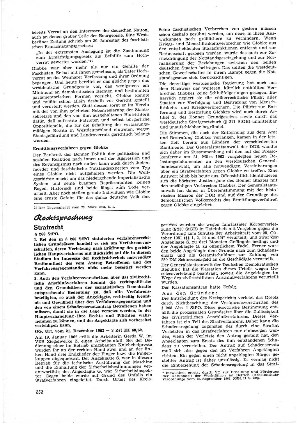 Neue Justiz (NJ), Zeitschrift für Recht und Rechtswissenschaft [Deutsche Demokratische Republik (DDR)], 17. Jahrgang 1963, Seite 252 (NJ DDR 1963, S. 252)
