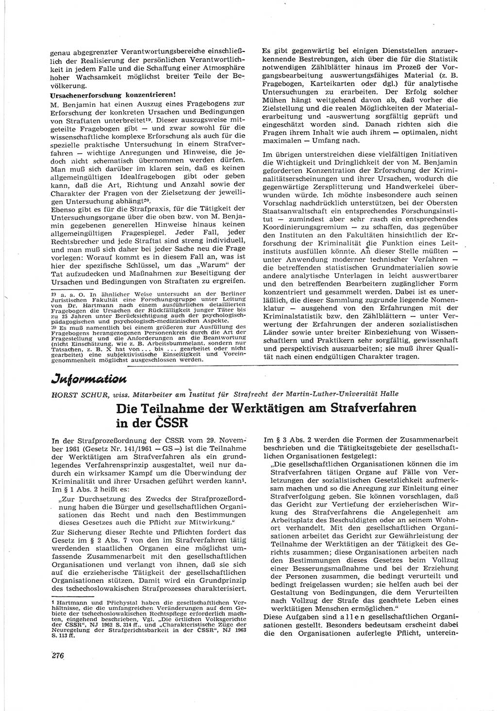 Neue Justiz (NJ), Zeitschrift für Recht und Rechtswissenschaft [Deutsche Demokratische Republik (DDR)], 17. Jahrgang 1963, Seite 276 (NJ DDR 1963, S. 276)