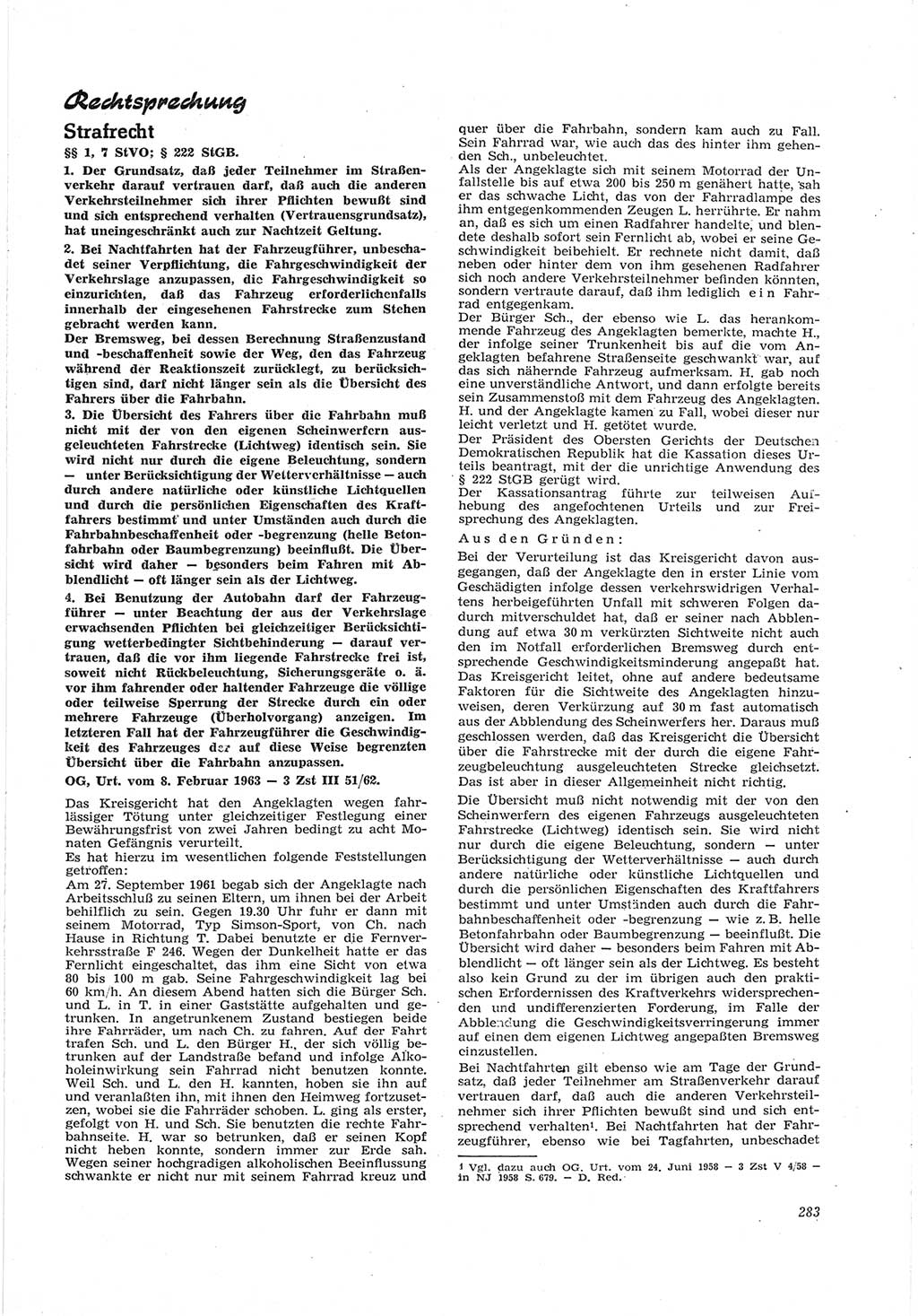 Neue Justiz (NJ), Zeitschrift für Recht und Rechtswissenschaft [Deutsche Demokratische Republik (DDR)], 17. Jahrgang 1963, Seite 283 (NJ DDR 1963, S. 283)