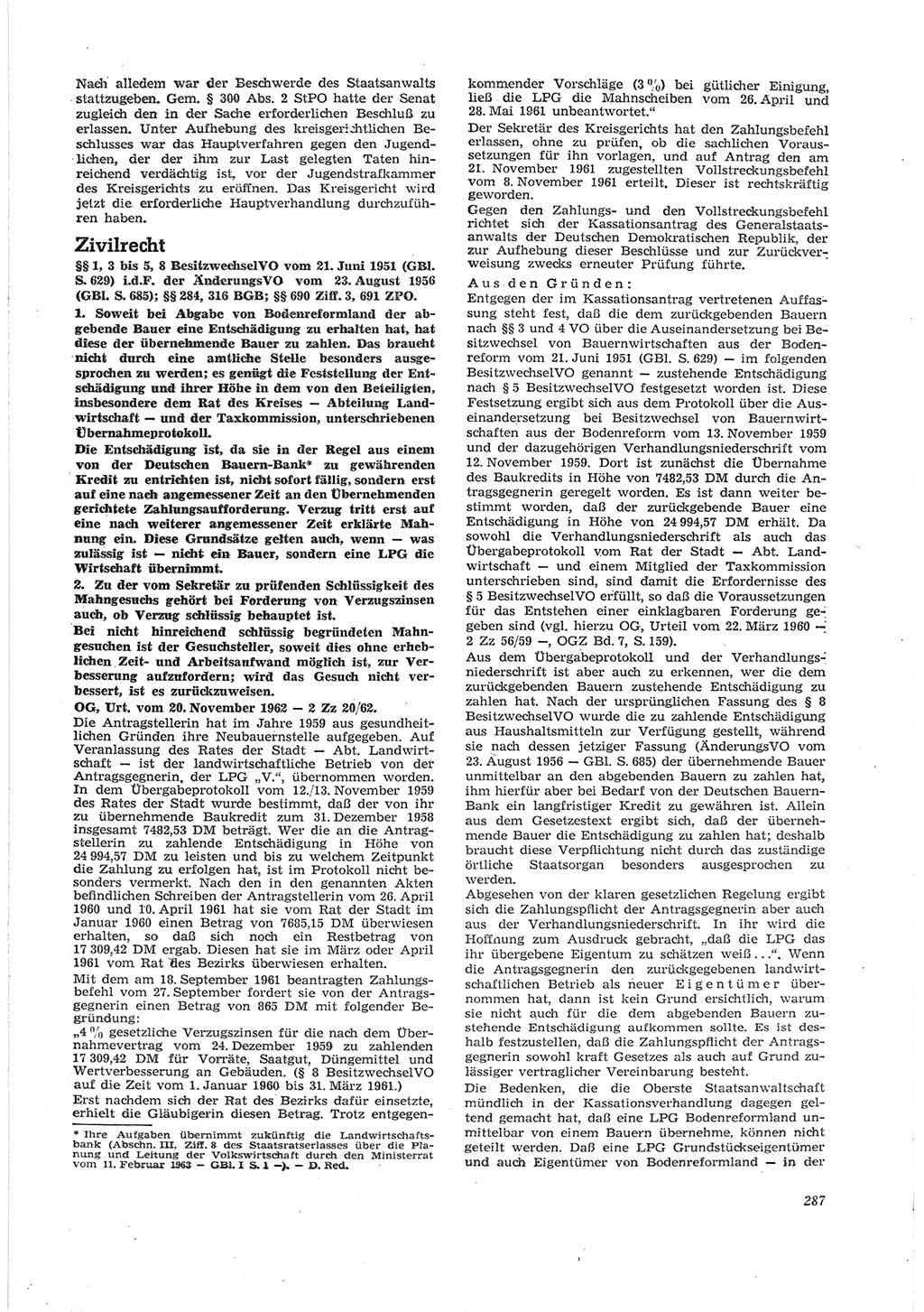 Neue Justiz (NJ), Zeitschrift für Recht und Rechtswissenschaft [Deutsche Demokratische Republik (DDR)], 17. Jahrgang 1963, Seite 287 (NJ DDR 1963, S. 287)