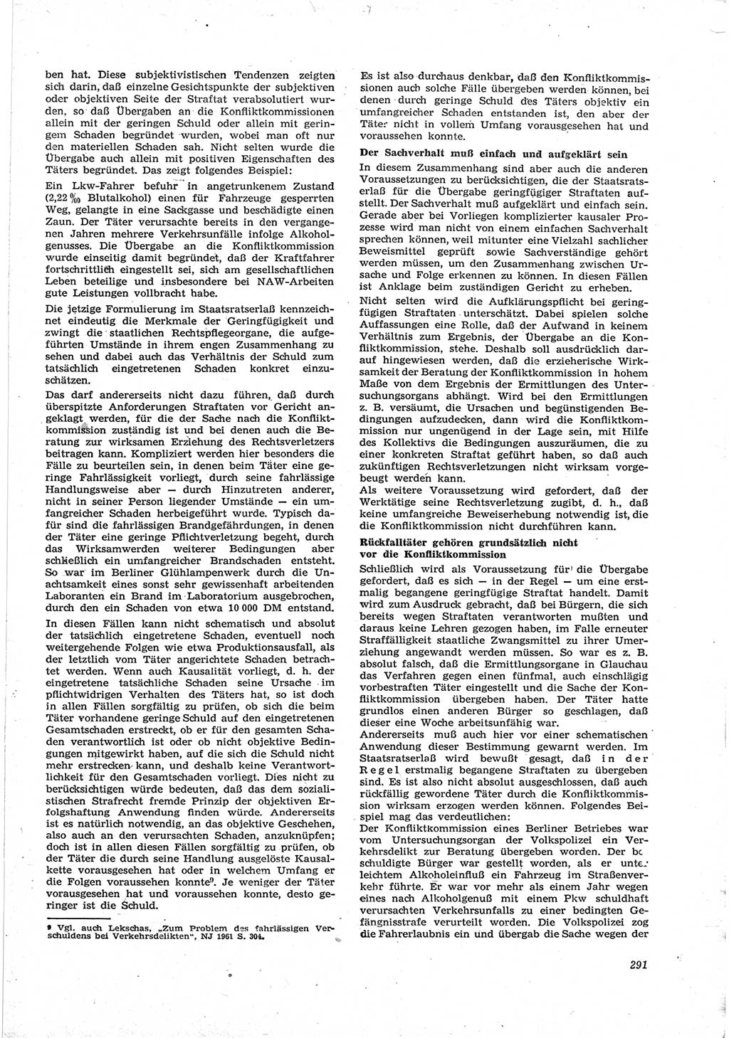 Neue Justiz (NJ), Zeitschrift für Recht und Rechtswissenschaft [Deutsche Demokratische Republik (DDR)], 17. Jahrgang 1963, Seite 291 (NJ DDR 1963, S. 291)