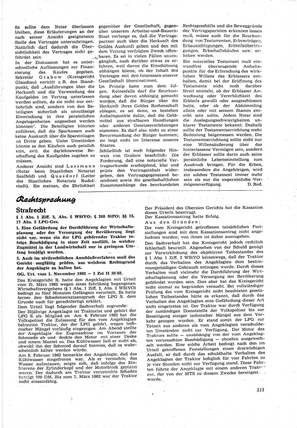 Neue Justiz (NJ), Zeitschrift für Recht und Rechtswissenschaft [Deutsche Demokratische Republik (DDR)], 17. Jahrgang 1963, Seite 313 (NJ DDR 1963, S. 313)