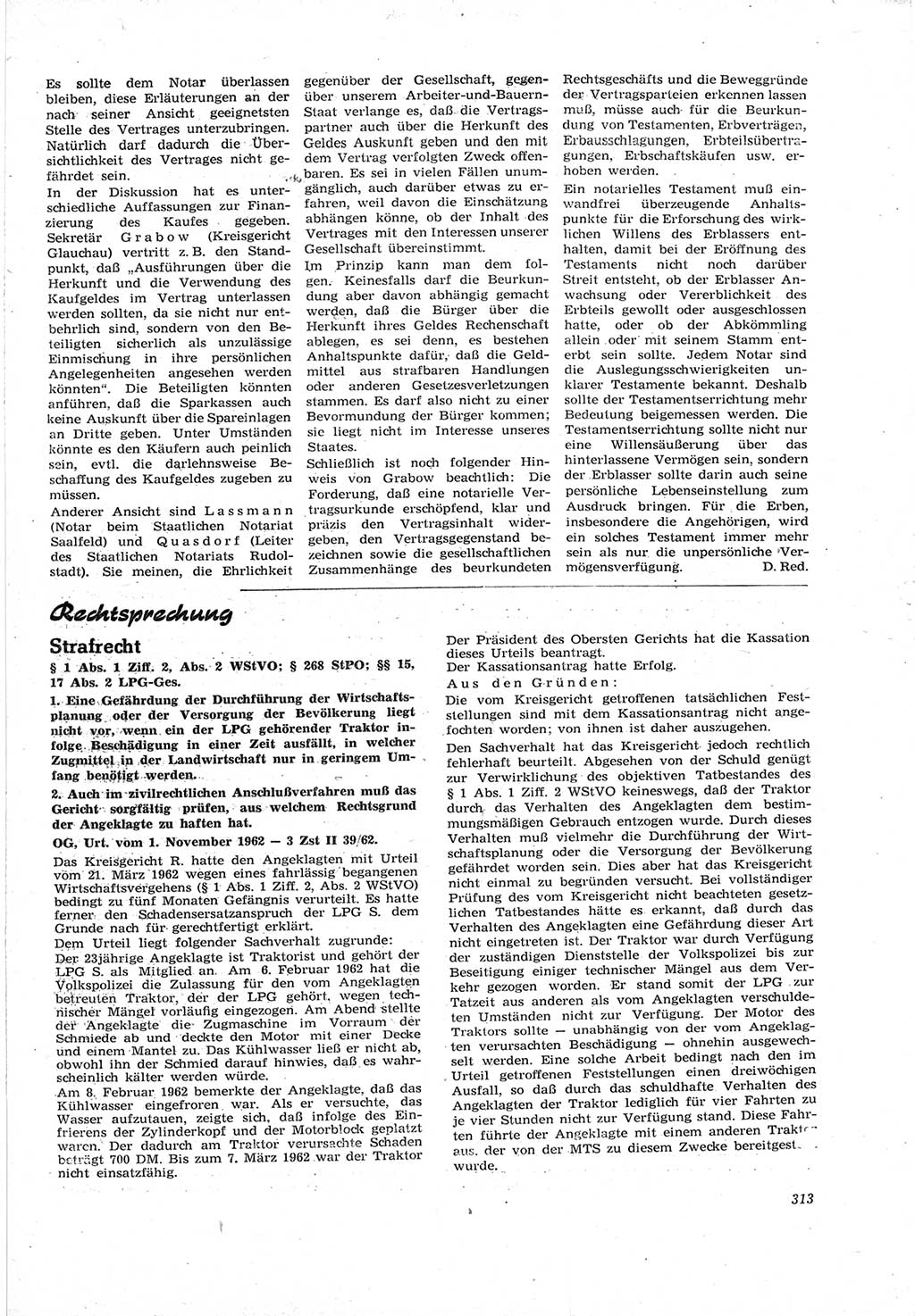Neue Justiz (NJ), Zeitschrift für Recht und Rechtswissenschaft [Deutsche Demokratische Republik (DDR)], 17. Jahrgang 1963, Seite 313 (NJ DDR 1963, S. 313)