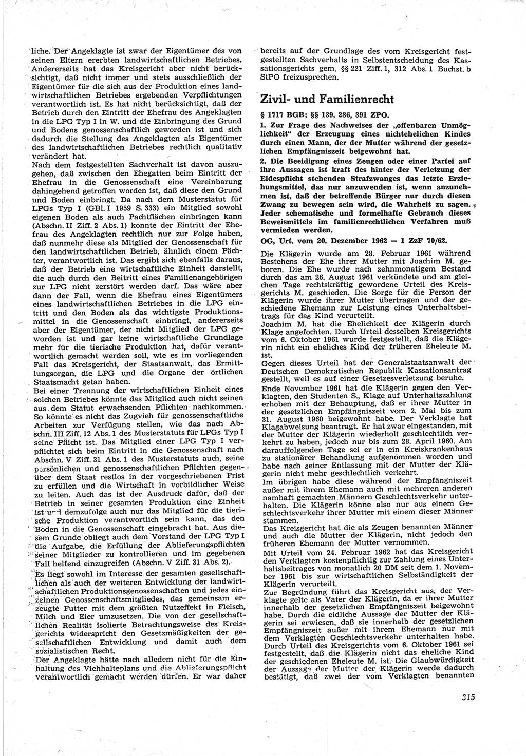Neue Justiz (NJ), Zeitschrift für Recht und Rechtswissenschaft [Deutsche Demokratische Republik (DDR)], 17. Jahrgang 1963, Seite 315 (NJ DDR 1963, S. 315)