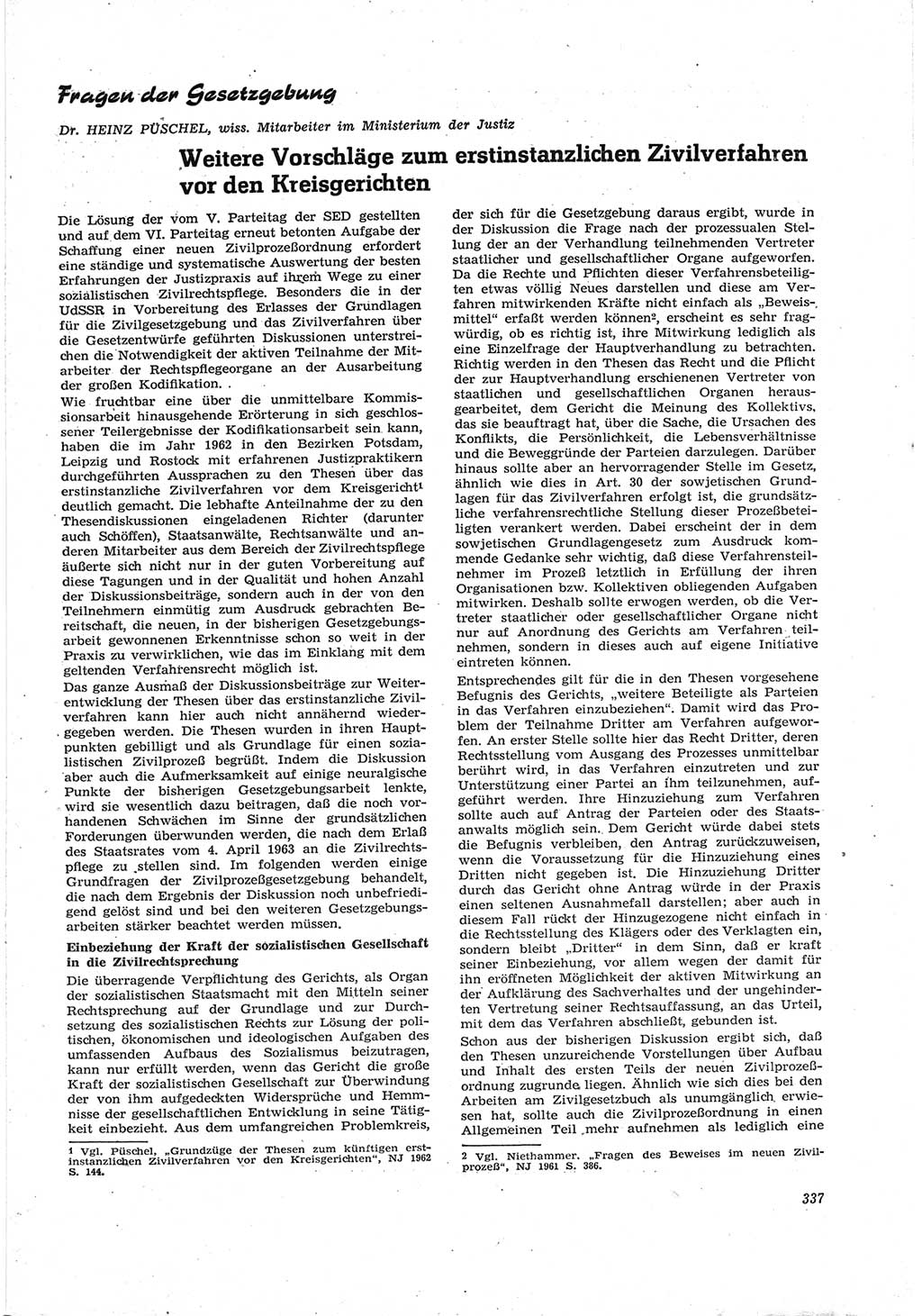 Neue Justiz (NJ), Zeitschrift für Recht und Rechtswissenschaft [Deutsche Demokratische Republik (DDR)], 17. Jahrgang 1963, Seite 337 (NJ DDR 1963, S. 337)