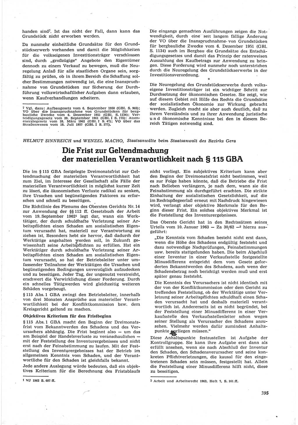Neue Justiz (NJ), Zeitschrift für Recht und Rechtswissenschaft [Deutsche Demokratische Republik (DDR)], 17. Jahrgang 1963, Seite 395 (NJ DDR 1963, S. 395)