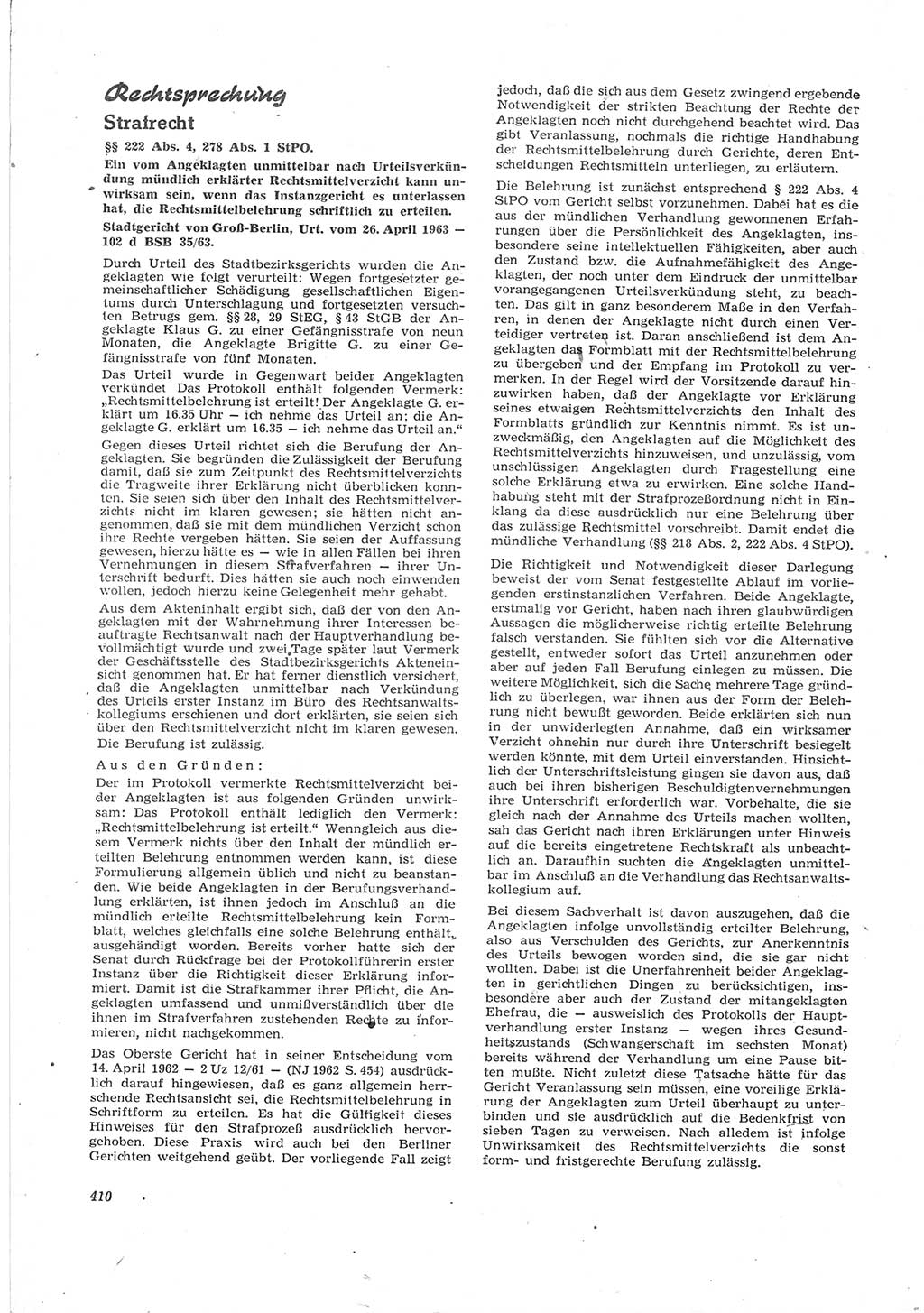 Neue Justiz (NJ), Zeitschrift für Recht und Rechtswissenschaft [Deutsche Demokratische Republik (DDR)], 17. Jahrgang 1963, Seite 410 (NJ DDR 1963, S. 410)