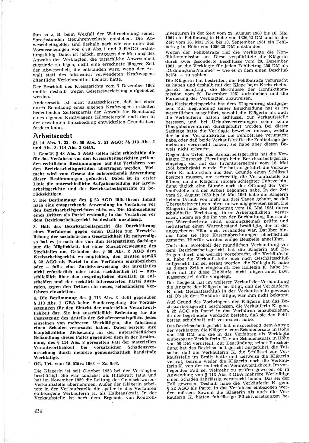 Neue Justiz (NJ), Zeitschrift für Recht und Rechtswissenschaft [Deutsche Demokratische Republik (DDR)], 17. Jahrgang 1963, Seite 414 (NJ DDR 1963, S. 414)