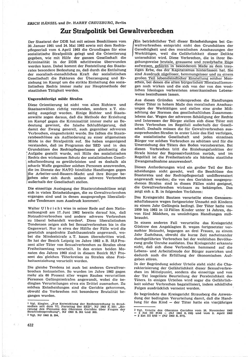 Neue Justiz (NJ), Zeitschrift für Recht und Rechtswissenschaft [Deutsche Demokratische Republik (DDR)], 17. Jahrgang 1963, Seite 422 (NJ DDR 1963, S. 422)