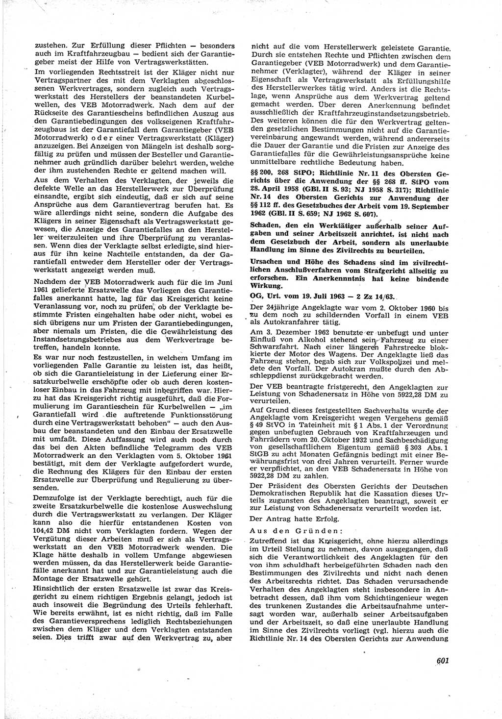 Neue Justiz (NJ), Zeitschrift für Recht und Rechtswissenschaft [Deutsche Demokratische Republik (DDR)], 17. Jahrgang 1963, Seite 601 (NJ DDR 1963, S. 601)