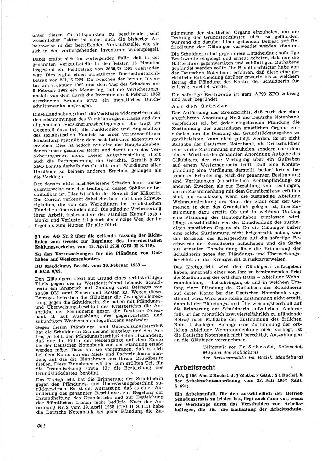 Neue Justiz (NJ), Zeitschrift für Recht und Rechtswissenschaft [Deutsche Demokratische Republik (DDR)], 17. Jahrgang 1963, Seite 604 (NJ DDR 1963, S. 604)