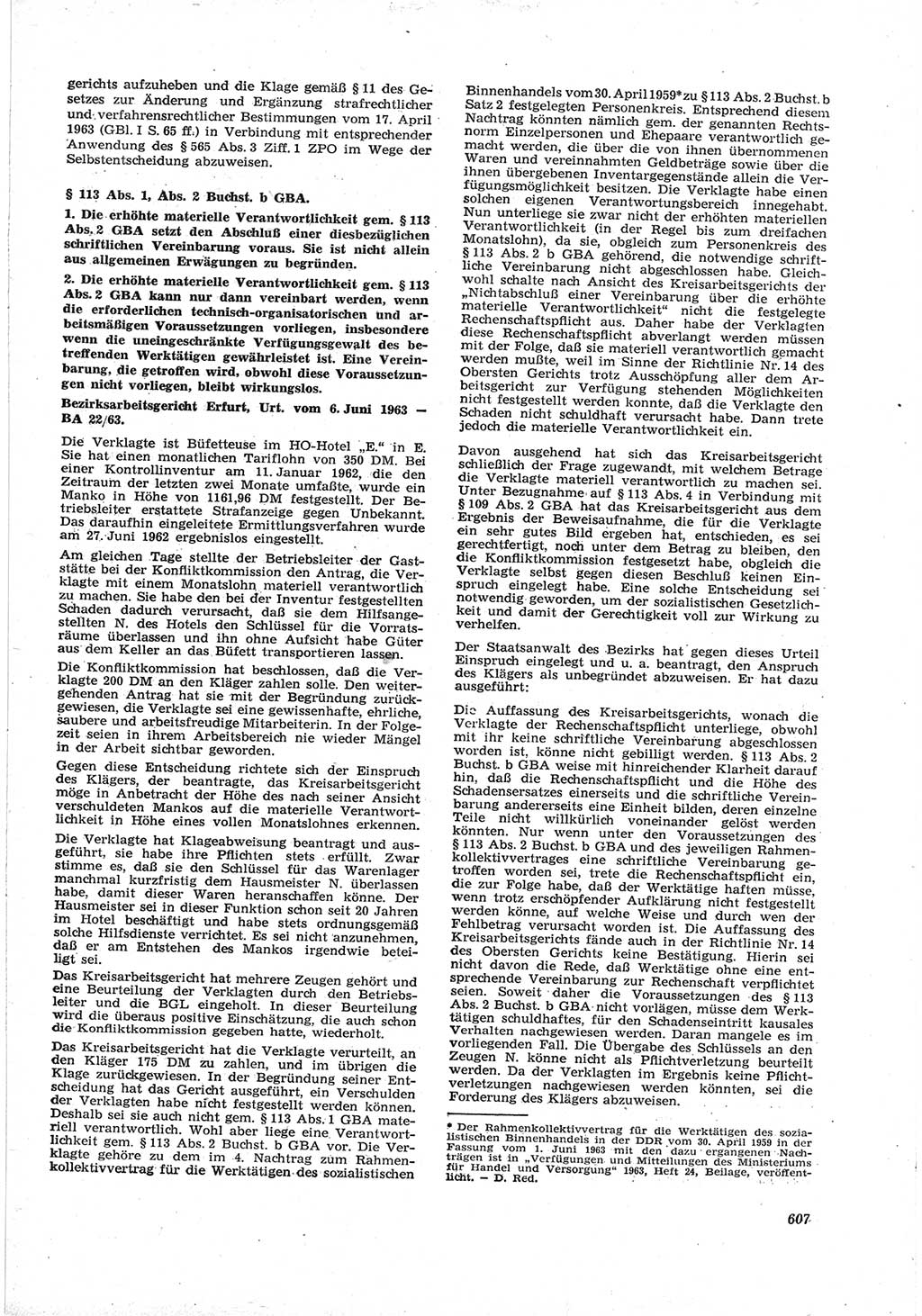 Neue Justiz (NJ), Zeitschrift für Recht und Rechtswissenschaft [Deutsche Demokratische Republik (DDR)], 17. Jahrgang 1963, Seite 607 (NJ DDR 1963, S. 607)