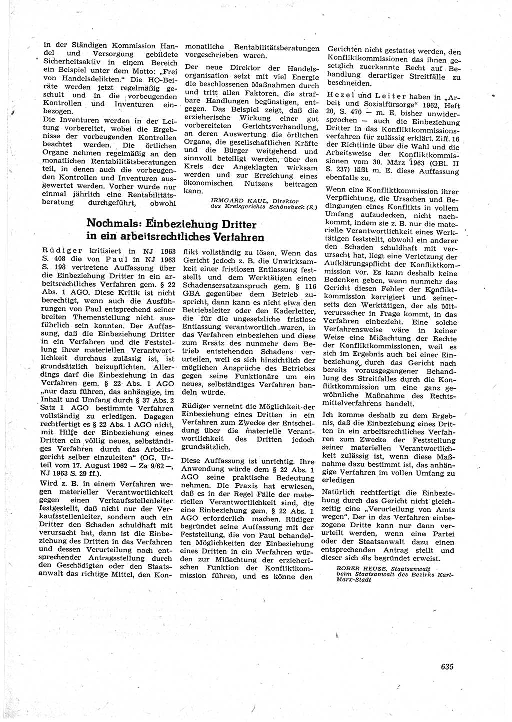 Neue Justiz (NJ), Zeitschrift für Recht und Rechtswissenschaft [Deutsche Demokratische Republik (DDR)], 17. Jahrgang 1963, Seite 635 (NJ DDR 1963, S. 635)