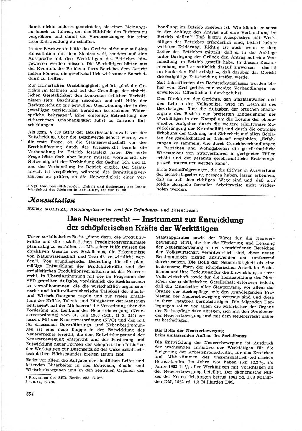 Neue Justiz (NJ), Zeitschrift für Recht und Rechtswissenschaft [Deutsche Demokratische Republik (DDR)], 17. Jahrgang 1963, Seite 654 (NJ DDR 1963, S. 654)