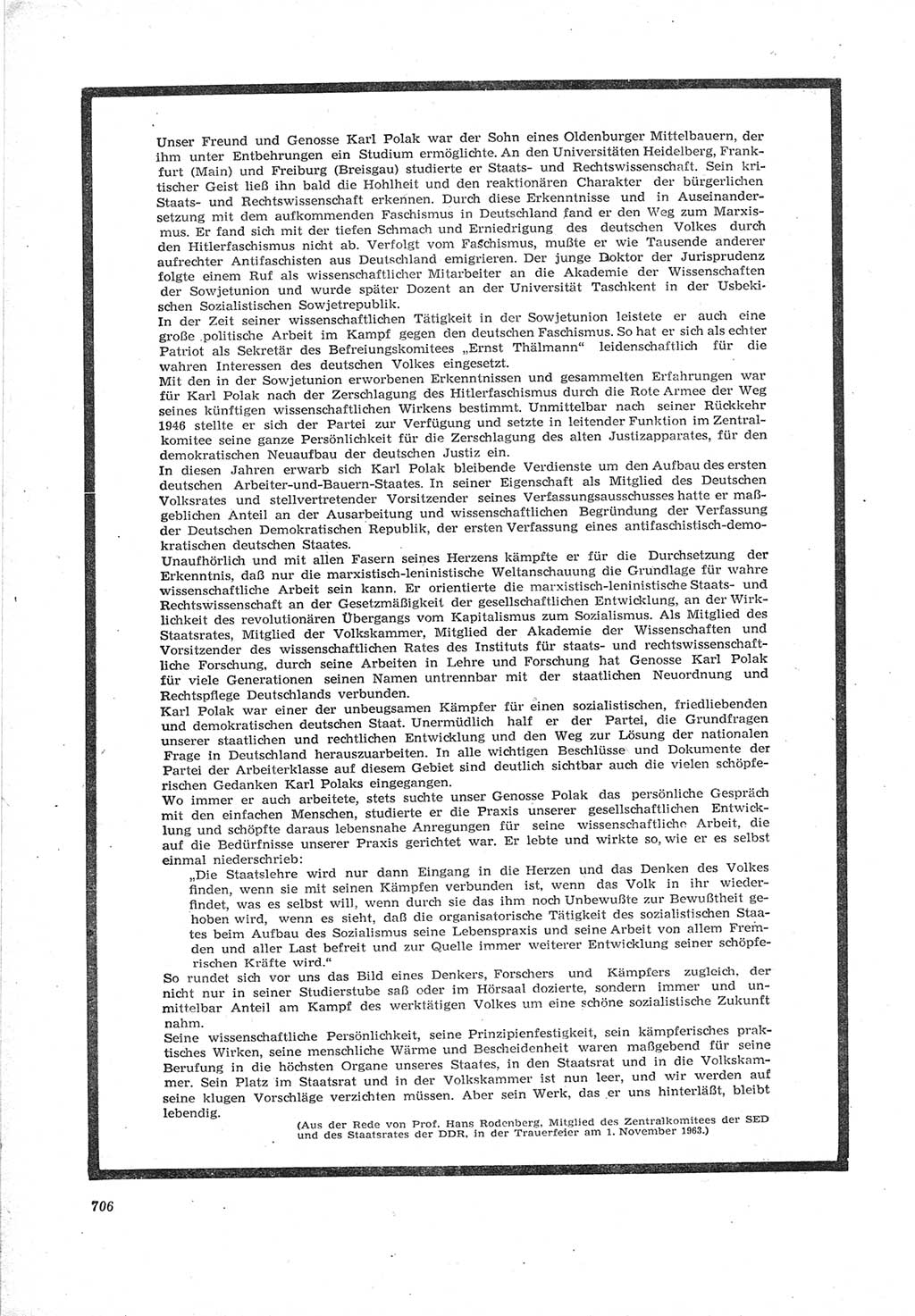 Neue Justiz (NJ), Zeitschrift für Recht und Rechtswissenschaft [Deutsche Demokratische Republik (DDR)], 17. Jahrgang 1963, Seite 706 (NJ DDR 1963, S. 706)