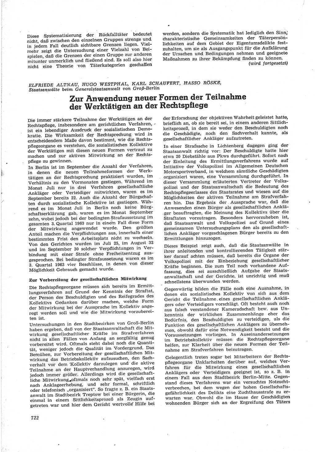 Neue Justiz (NJ), Zeitschrift für Recht und Rechtswissenschaft [Deutsche Demokratische Republik (DDR)], 17. Jahrgang 1963, Seite 722 (NJ DDR 1963, S. 722)