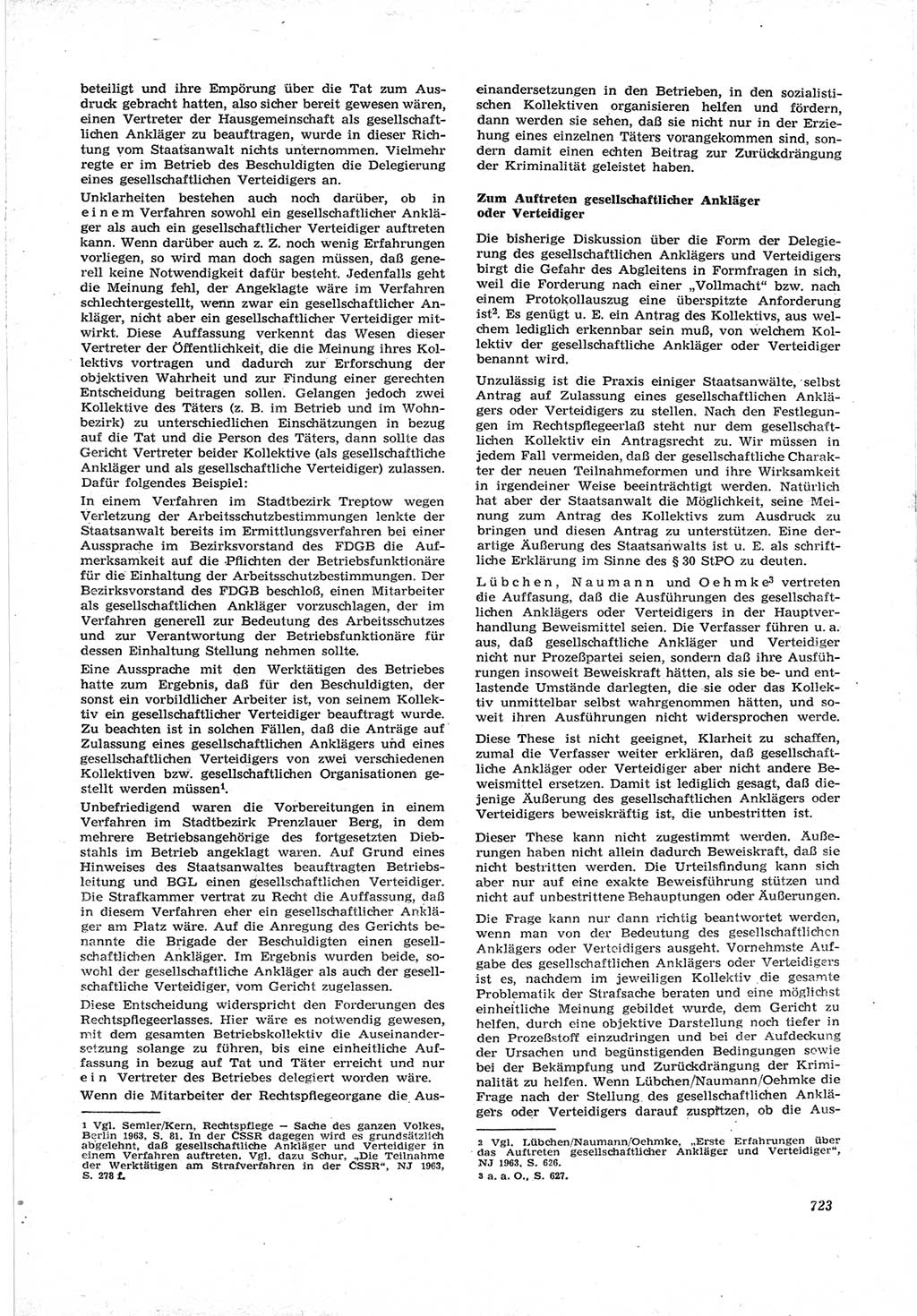 Neue Justiz (NJ), Zeitschrift für Recht und Rechtswissenschaft [Deutsche Demokratische Republik (DDR)], 17. Jahrgang 1963, Seite 723 (NJ DDR 1963, S. 723)