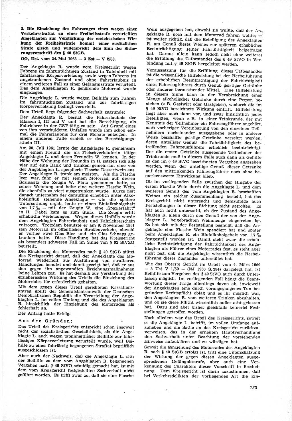 Neue Justiz (NJ), Zeitschrift für Recht und Rechtswissenschaft [Deutsche Demokratische Republik (DDR)], 17. Jahrgang 1963, Seite 733 (NJ DDR 1963, S. 733)