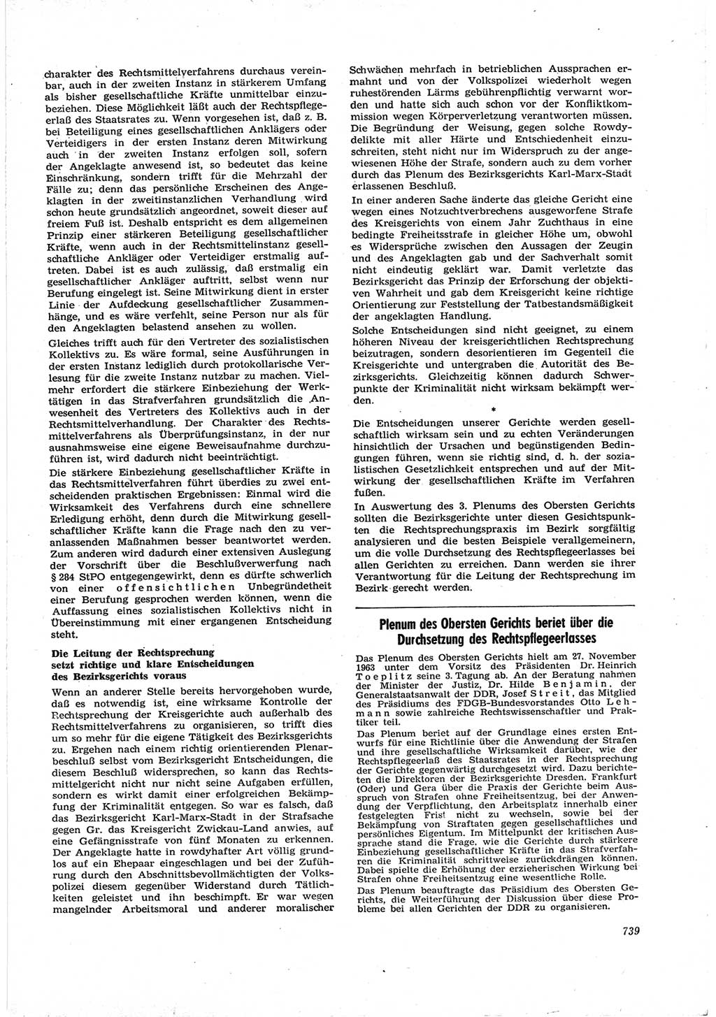 Neue Justiz (NJ), Zeitschrift für Recht und Rechtswissenschaft [Deutsche Demokratische Republik (DDR)], 17. Jahrgang 1963, Seite 739 (NJ DDR 1963, S. 739)