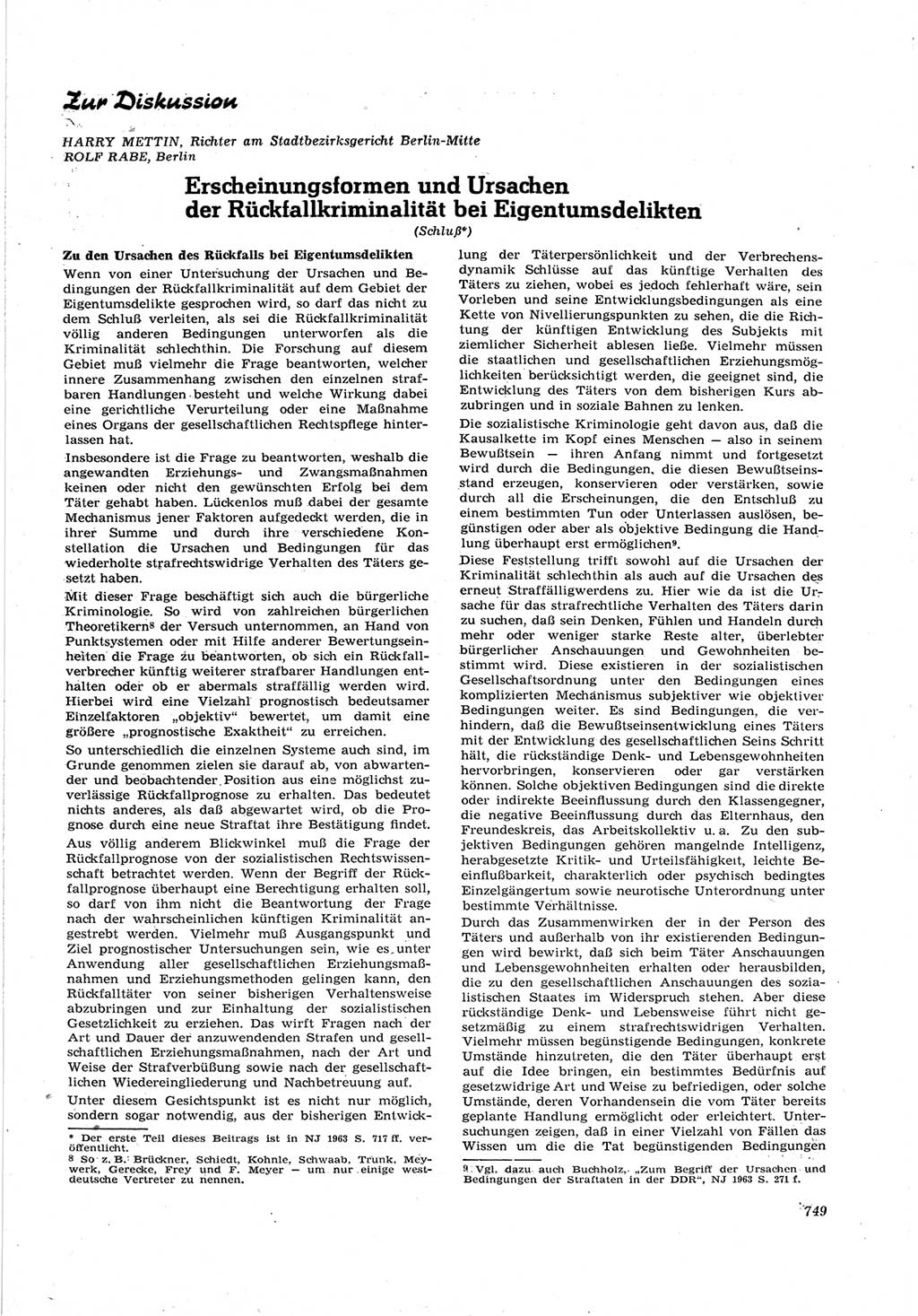 Neue Justiz (NJ), Zeitschrift für Recht und Rechtswissenschaft [Deutsche Demokratische Republik (DDR)], 17. Jahrgang 1963, Seite 749 (NJ DDR 1963, S. 749)