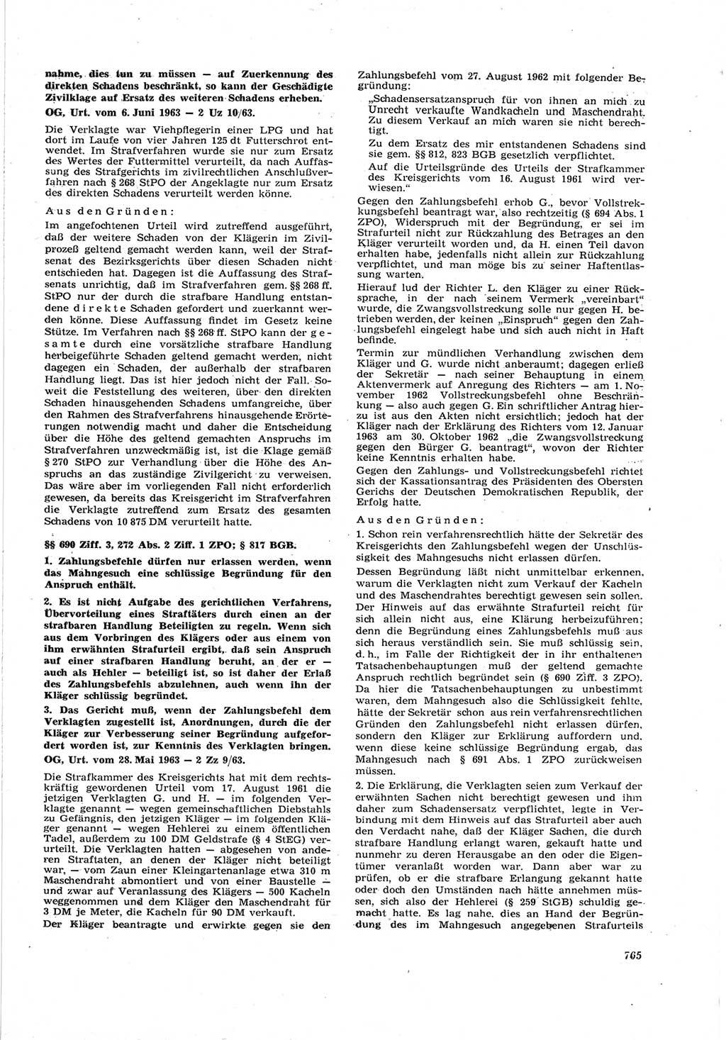 Neue Justiz (NJ), Zeitschrift für Recht und Rechtswissenschaft [Deutsche Demokratische Republik (DDR)], 17. Jahrgang 1963, Seite 765 (NJ DDR 1963, S. 765)