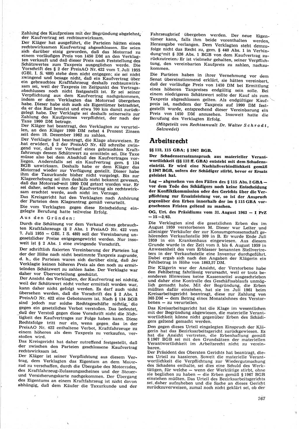Neue Justiz (NJ), Zeitschrift für Recht und Rechtswissenschaft [Deutsche Demokratische Republik (DDR)], 17. Jahrgang 1963, Seite 767 (NJ DDR 1963, S. 767)