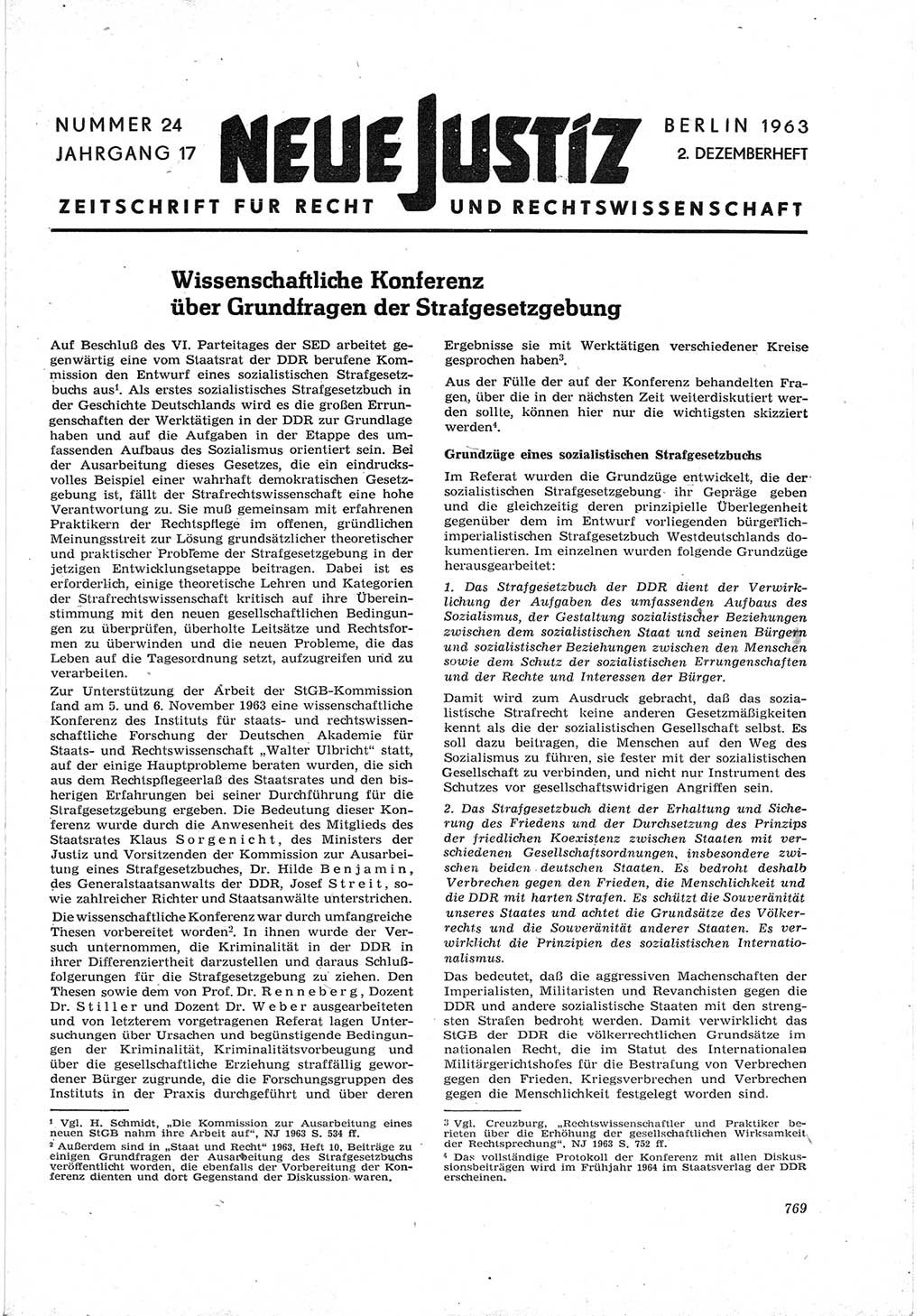 Neue Justiz (NJ), Zeitschrift für Recht und Rechtswissenschaft [Deutsche Demokratische Republik (DDR)], 17. Jahrgang 1963, Seite 769 (NJ DDR 1963, S. 769)