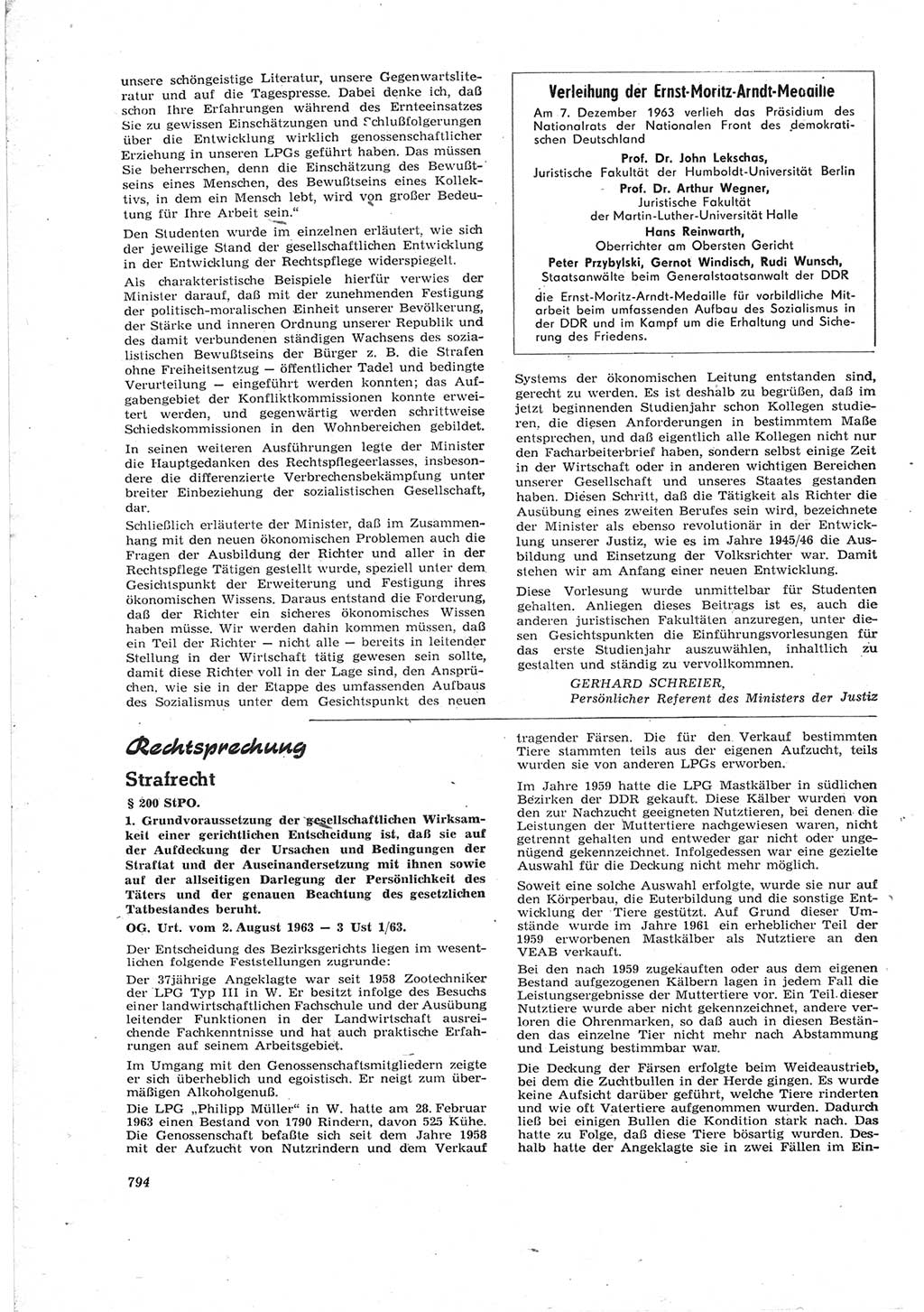 Neue Justiz (NJ), Zeitschrift für Recht und Rechtswissenschaft [Deutsche Demokratische Republik (DDR)], 17. Jahrgang 1963, Seite 794 (NJ DDR 1963, S. 794)