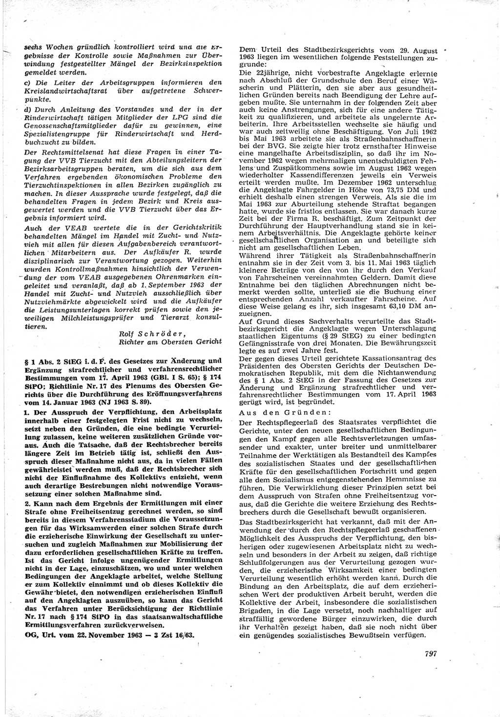 Neue Justiz (NJ), Zeitschrift für Recht und Rechtswissenschaft [Deutsche Demokratische Republik (DDR)], 17. Jahrgang 1963, Seite 797 (NJ DDR 1963, S. 797)