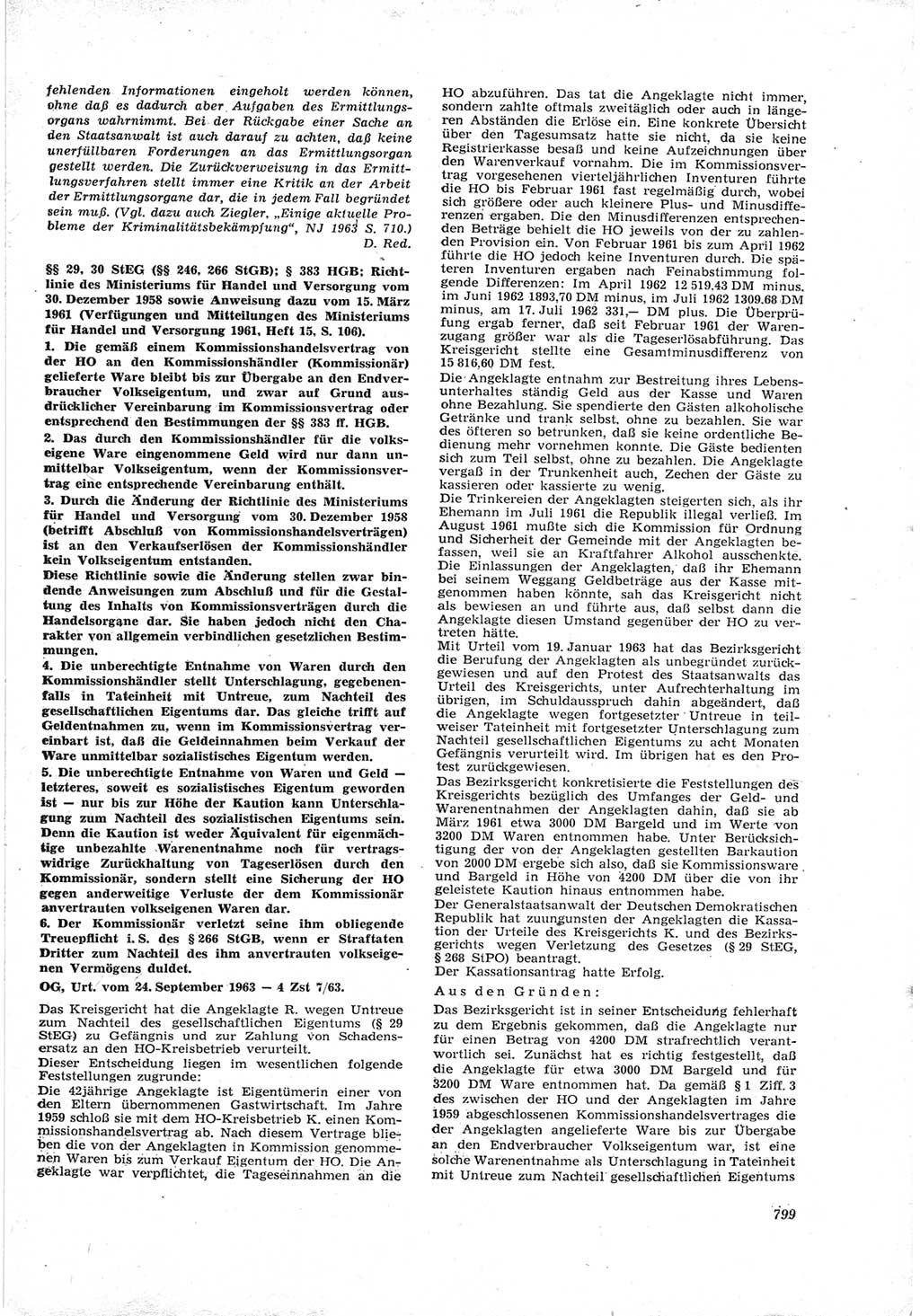 Neue Justiz (NJ), Zeitschrift für Recht und Rechtswissenschaft [Deutsche Demokratische Republik (DDR)], 17. Jahrgang 1963, Seite 799 (NJ DDR 1963, S. 799)