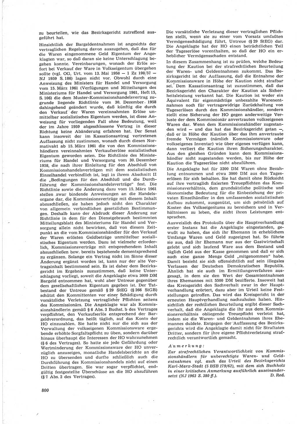 Neue Justiz (NJ), Zeitschrift für Recht und Rechtswissenschaft [Deutsche Demokratische Republik (DDR)], 17. Jahrgang 1963, Seite 800 (NJ DDR 1963, S. 800)