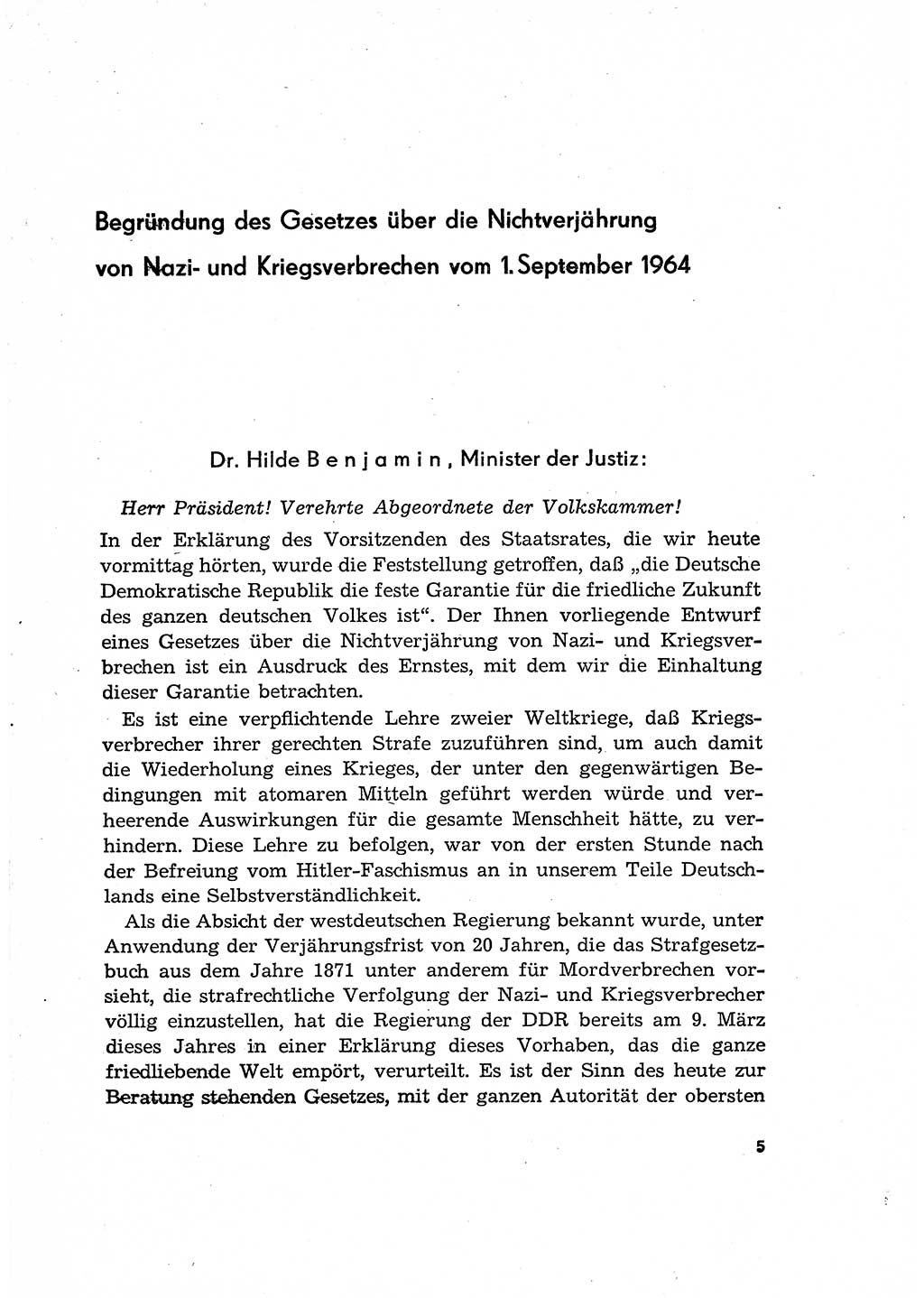 Bestrafung der Nazi- und Kriegsverbrecher [Deutsche Demokratische Republik (DDR)] 1964, Seite 5 (Bestr. Nazi-Kr.-Verbr. DDR 1964, S. 5)