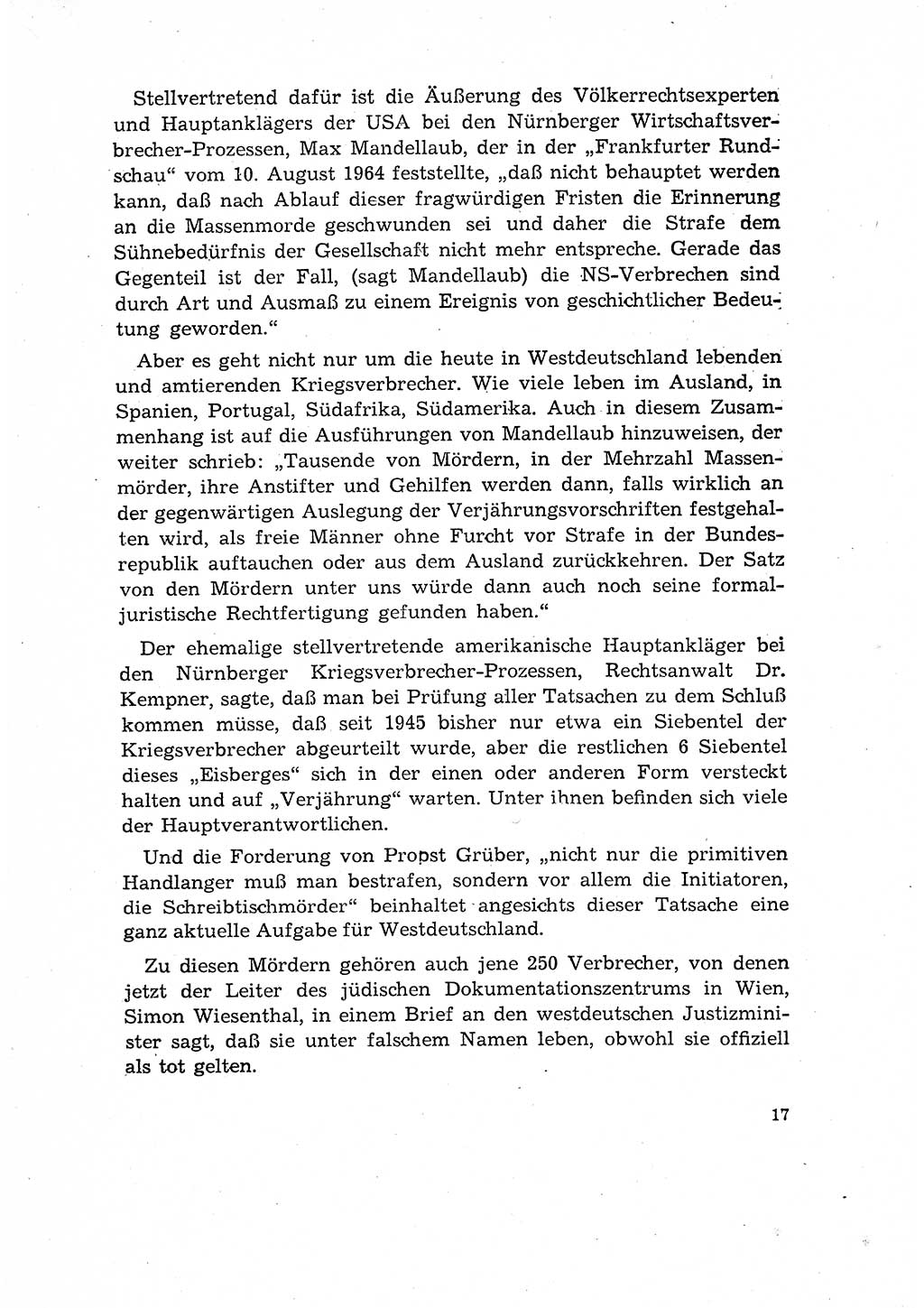 Bestrafung der Nazi- und Kriegsverbrecher [Deutsche Demokratische Republik (DDR)] 1964, Seite 17 (Bestr. Nazi-Kr.-Verbr. DDR 1964, S. 17)