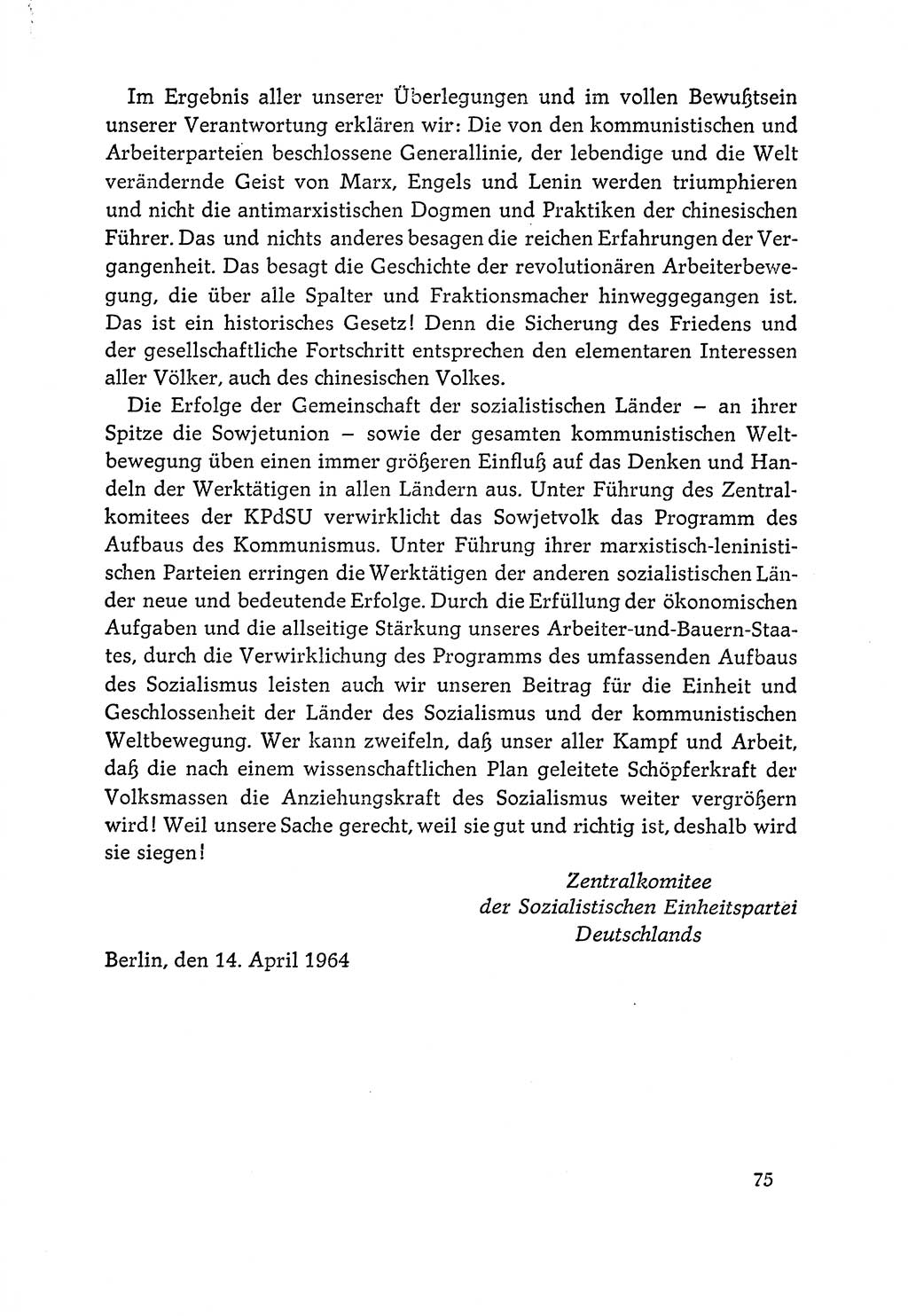 Dokumente der Sozialistischen Einheitspartei Deutschlands (SED) [Deutsche Demokratische Republik (DDR)] 1964-1965, Seite 75 (Dok. SED DDR 1964-1965, S. 75)