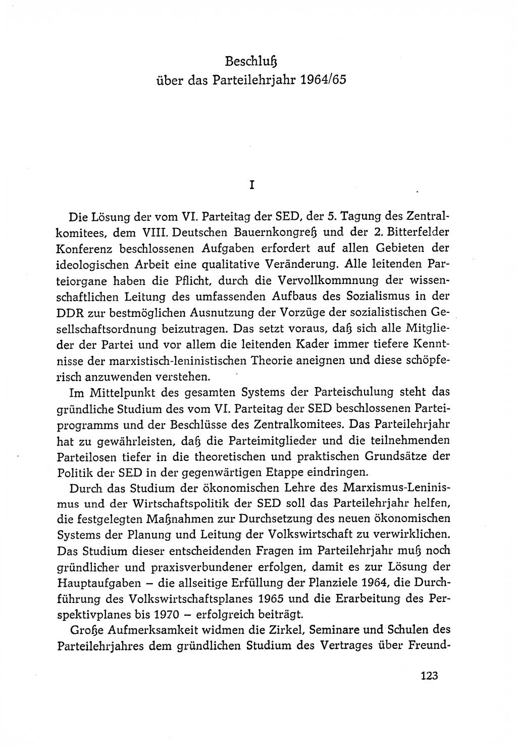 Dokumente der Sozialistischen Einheitspartei Deutschlands (SED) [Deutsche Demokratische Republik (DDR)] 1964-1965, Seite 123 (Dok. SED DDR 1964-1965, S. 123)