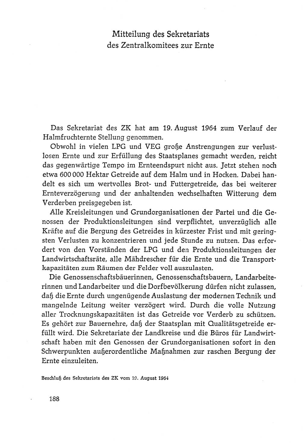 Dokumente der Sozialistischen Einheitspartei Deutschlands (SED) [Deutsche Demokratische Republik (DDR)] 1964-1965, Seite 188 (Dok. SED DDR 1964-1965, S. 188)