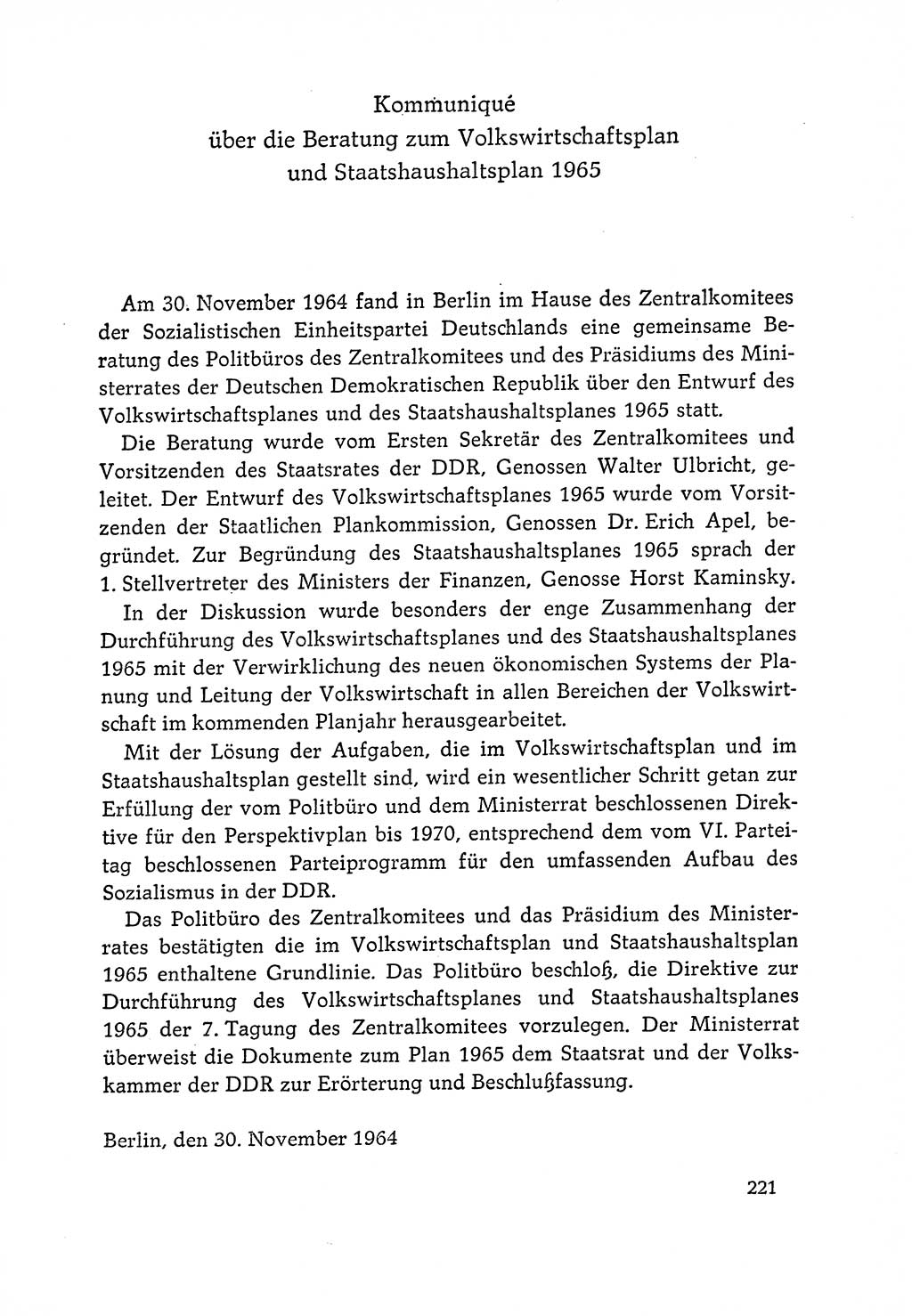 Dokumente der Sozialistischen Einheitspartei Deutschlands (SED) [Deutsche Demokratische Republik (DDR)] 1964-1965, Seite 221 (Dok. SED DDR 1964-1965, S. 221)