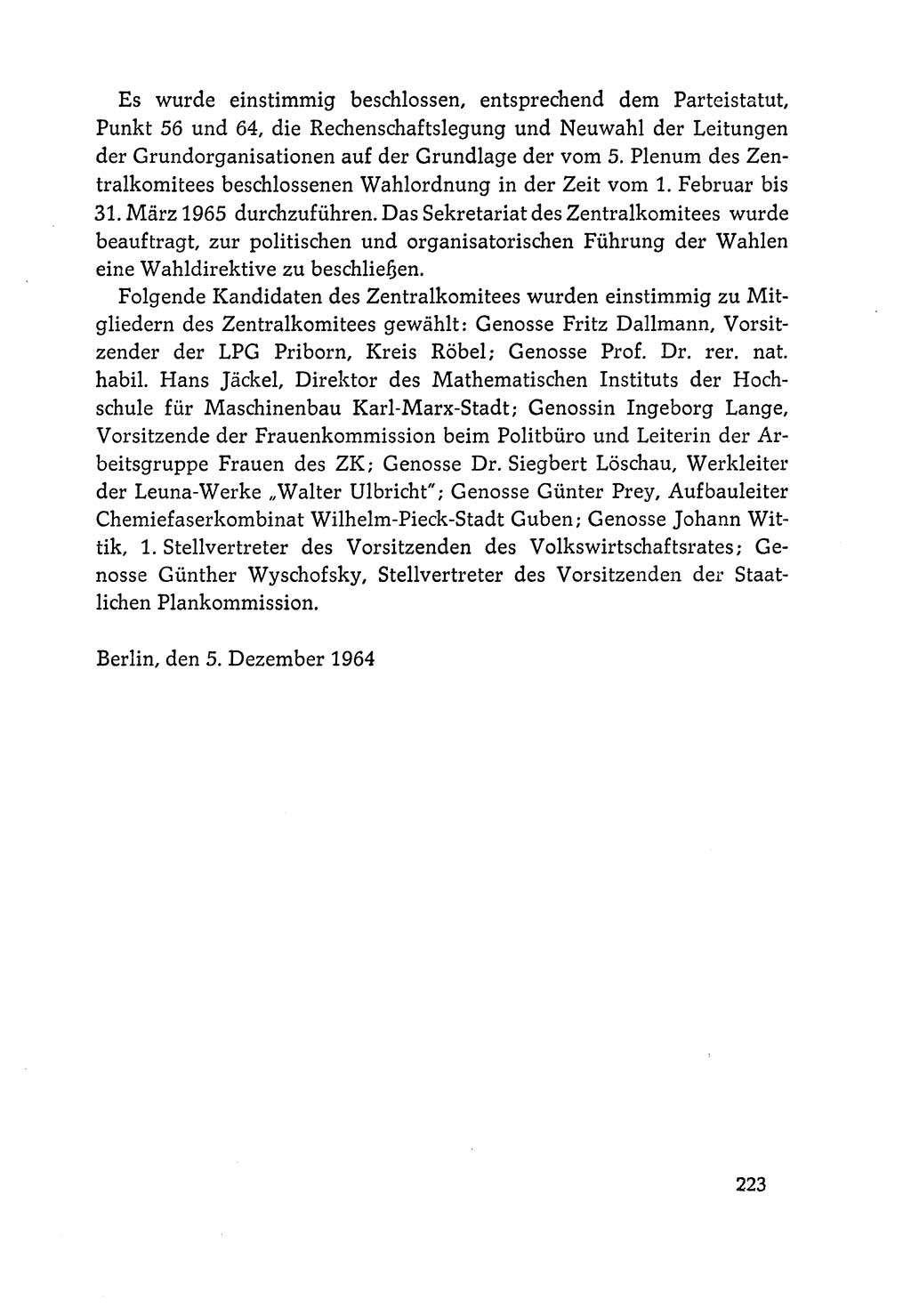 Dokumente der Sozialistischen Einheitspartei Deutschlands (SED) [Deutsche Demokratische Republik (DDR)] 1964-1965, Seite 223 (Dok. SED DDR 1964-1965, S. 223)