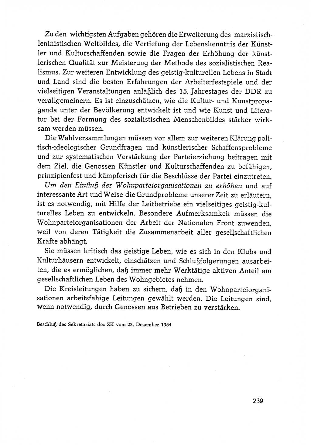 Dokumente der Sozialistischen Einheitspartei Deutschlands (SED) [Deutsche Demokratische Republik (DDR)] 1964-1965, Seite 239 (Dok. SED DDR 1964-1965, S. 239)
