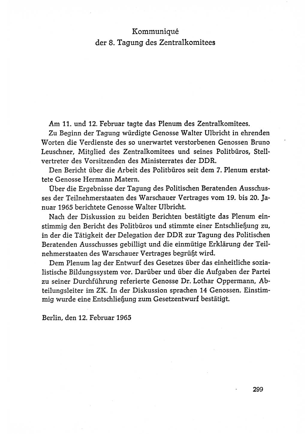 Dokumente der Sozialistischen Einheitspartei Deutschlands (SED) [Deutsche Demokratische Republik (DDR)] 1964-1965, Seite 299 (Dok. SED DDR 1964-1965, S. 299)