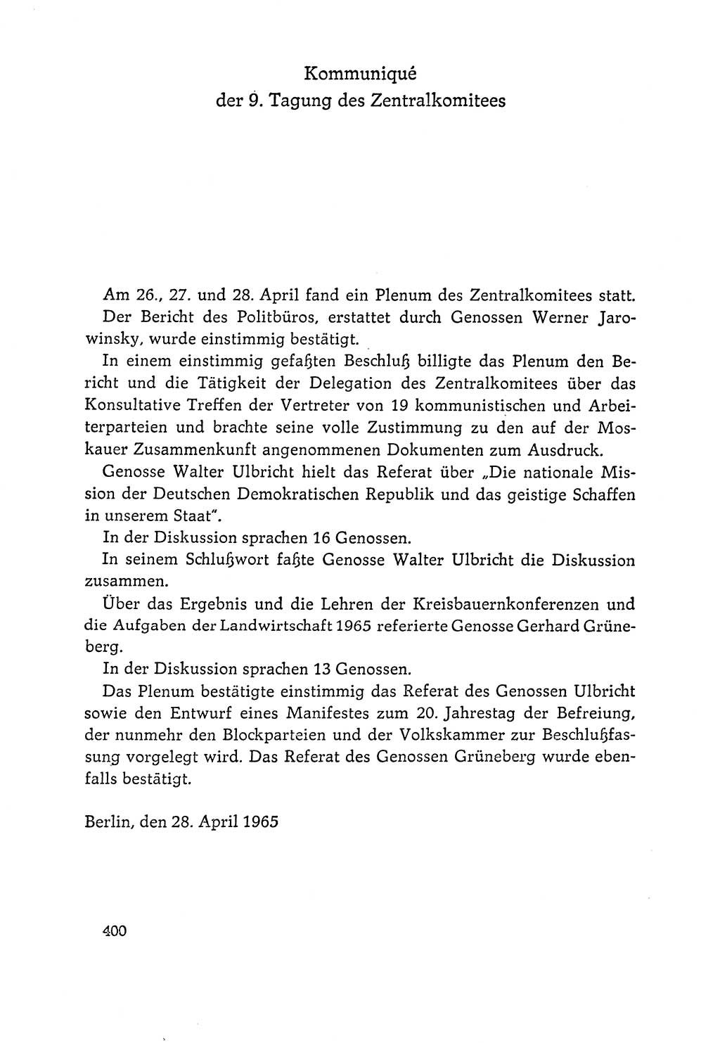 Dokumente der Sozialistischen Einheitspartei Deutschlands (SED) [Deutsche Demokratische Republik (DDR)] 1964-1965, Seite 400 (Dok. SED DDR 1964-1965, S. 400)