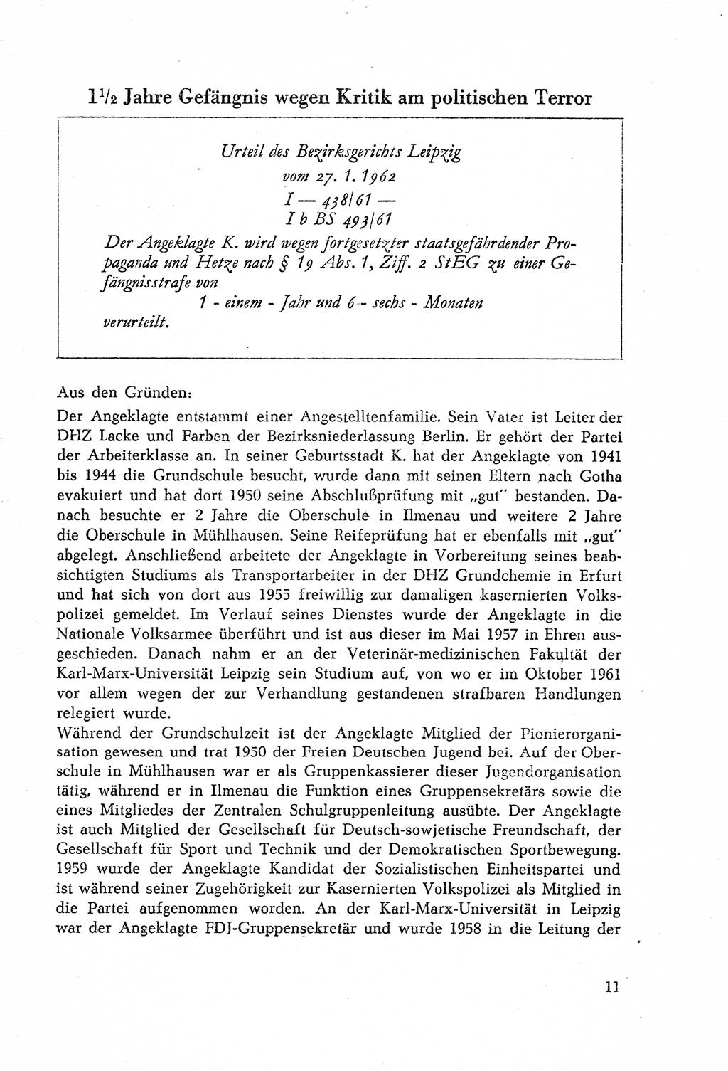 Dokumente des Unrechts, das SED-Regime [Deutsche Demokratische Republik (DDR)] in der Praxis, Bundesministerium für gesamtdeutsche Fragen (BMG) [Bundesrepublik Deutschland (BRD)] 1964, Seite 11 (Dok. UnR. SED-Reg. DDR BMG BRD 1964, S. 11)